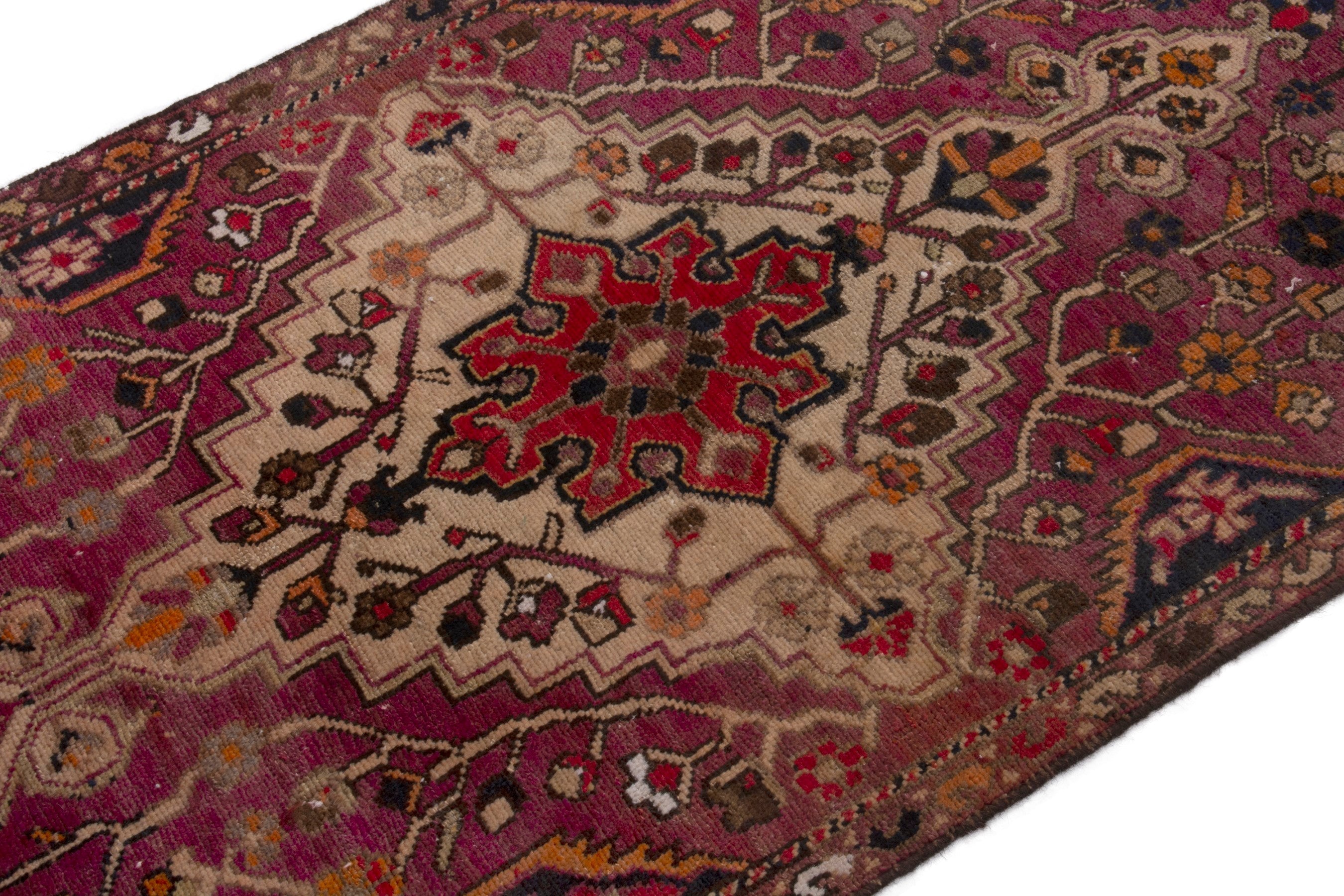 Persian Bakhtiari accent rug in burgundy and navy, view 8 of 20