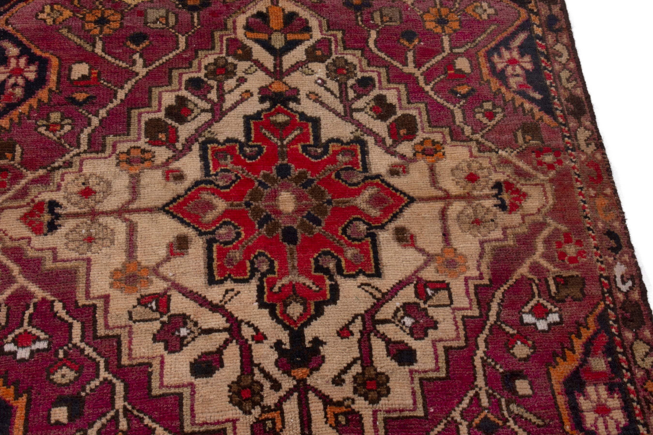 Persian Bakhtiari accent rug in burgundy and navy, view 9 of 20