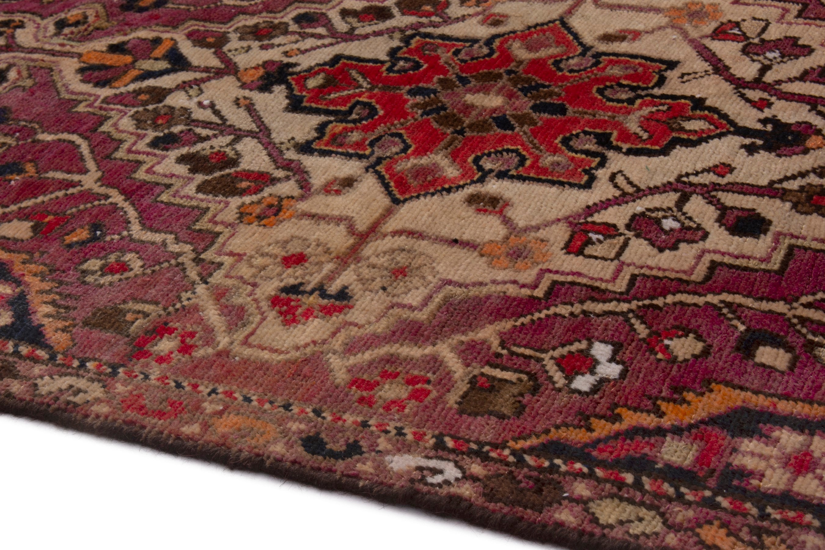 Persian Bakhtiari accent rug in burgundy and navy, view 5 of 20