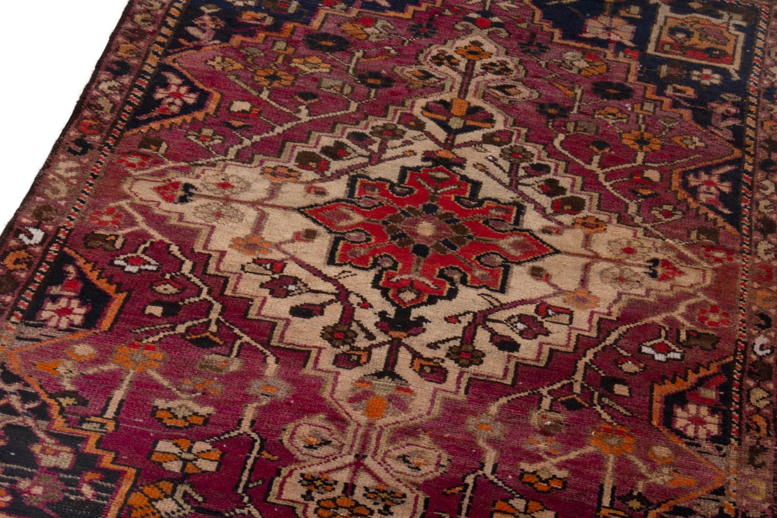 Persian Bakhtiari accent rug in burgundy and navy, view 6 of 20