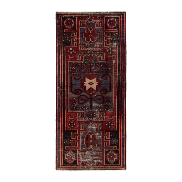 Persian Zanjan runner rug in deep red and burgundy, 2'11" x 7'1"