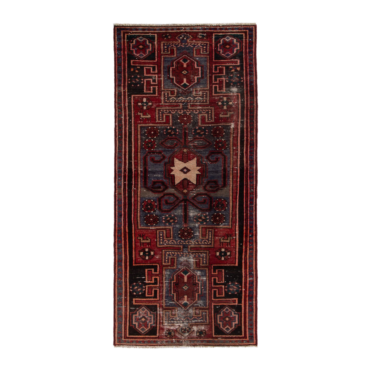 Persian Zanjan runner rug in deep red and burgundy, 2'11" x 7'1"