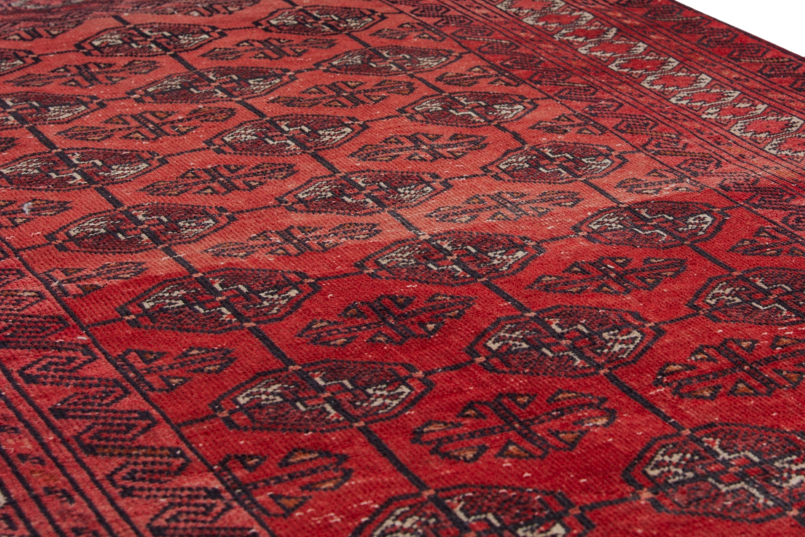 Persian Torkaman accent rug in deep red and burgundy, view 7 of 17