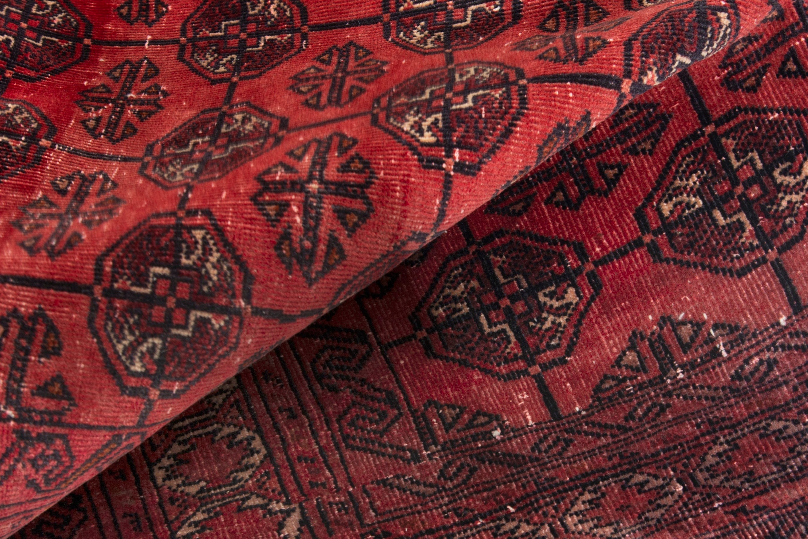 Persian Torkaman accent rug in deep red and burgundy, view 14 of 17