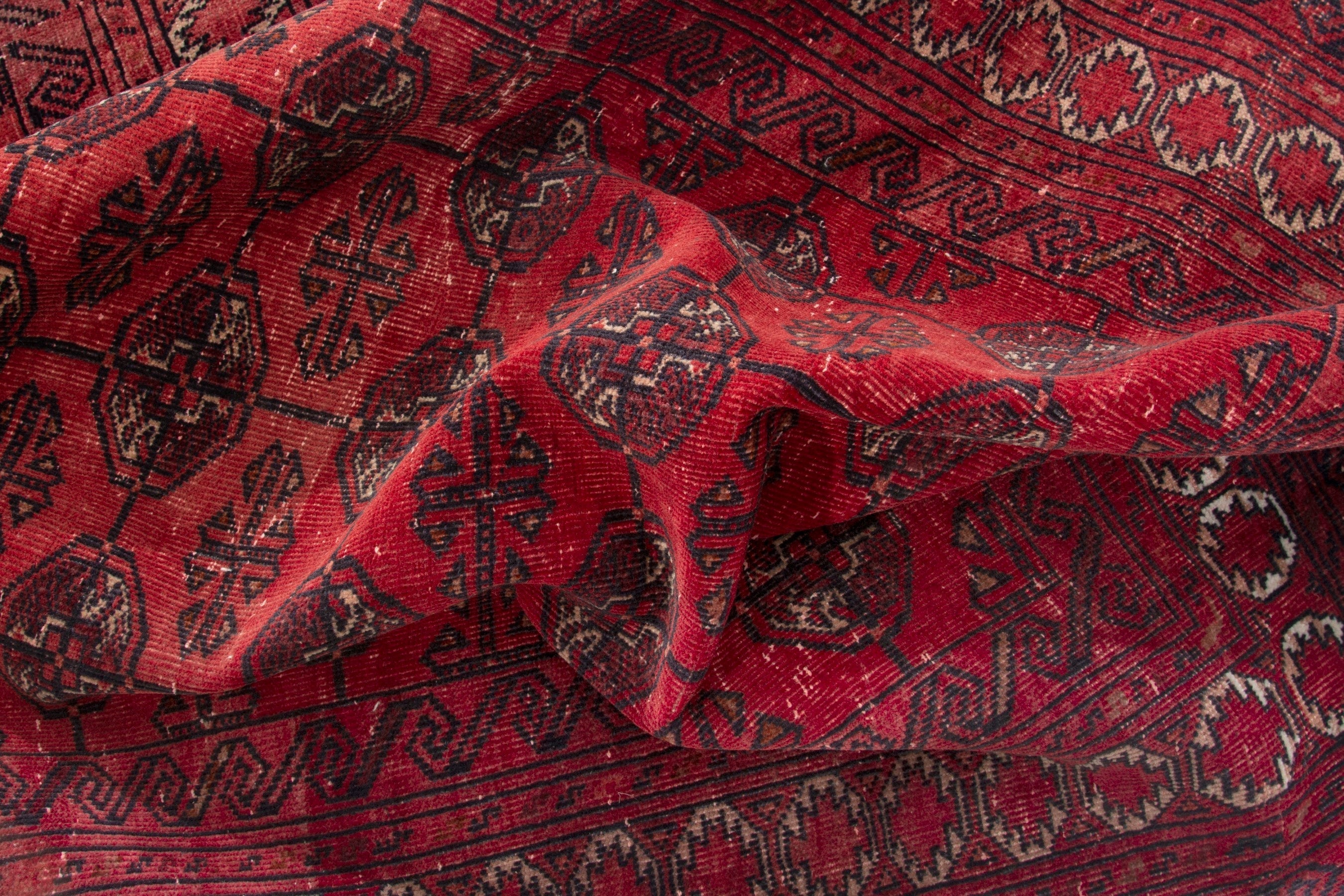 Persian Torkaman accent rug in deep red and burgundy, view 16 of 17
