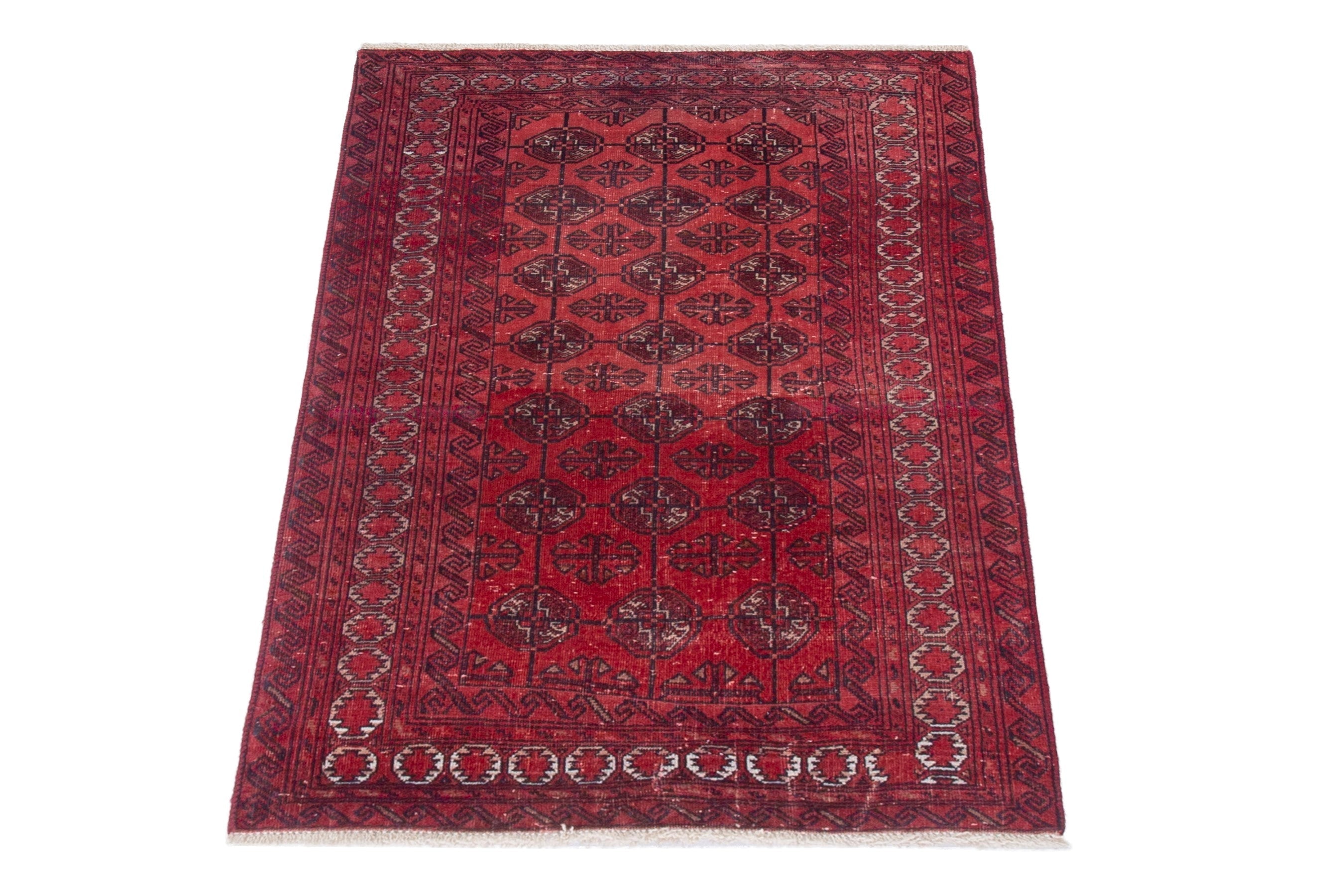 Persian Torkaman accent rug in deep red and burgundy, view 2 of 17