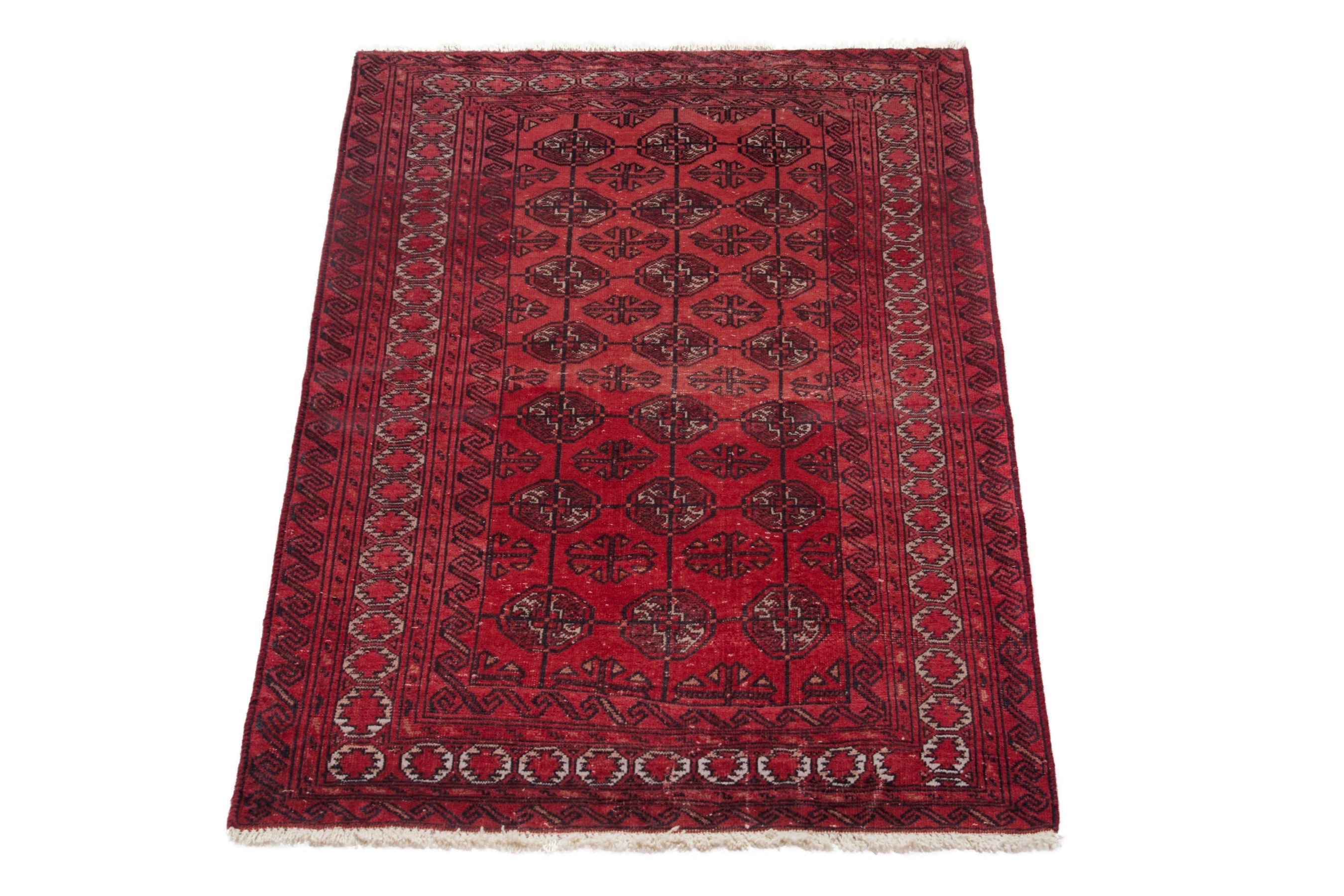 Persian Torkaman accent rug in deep red and burgundy, view 3 of 17