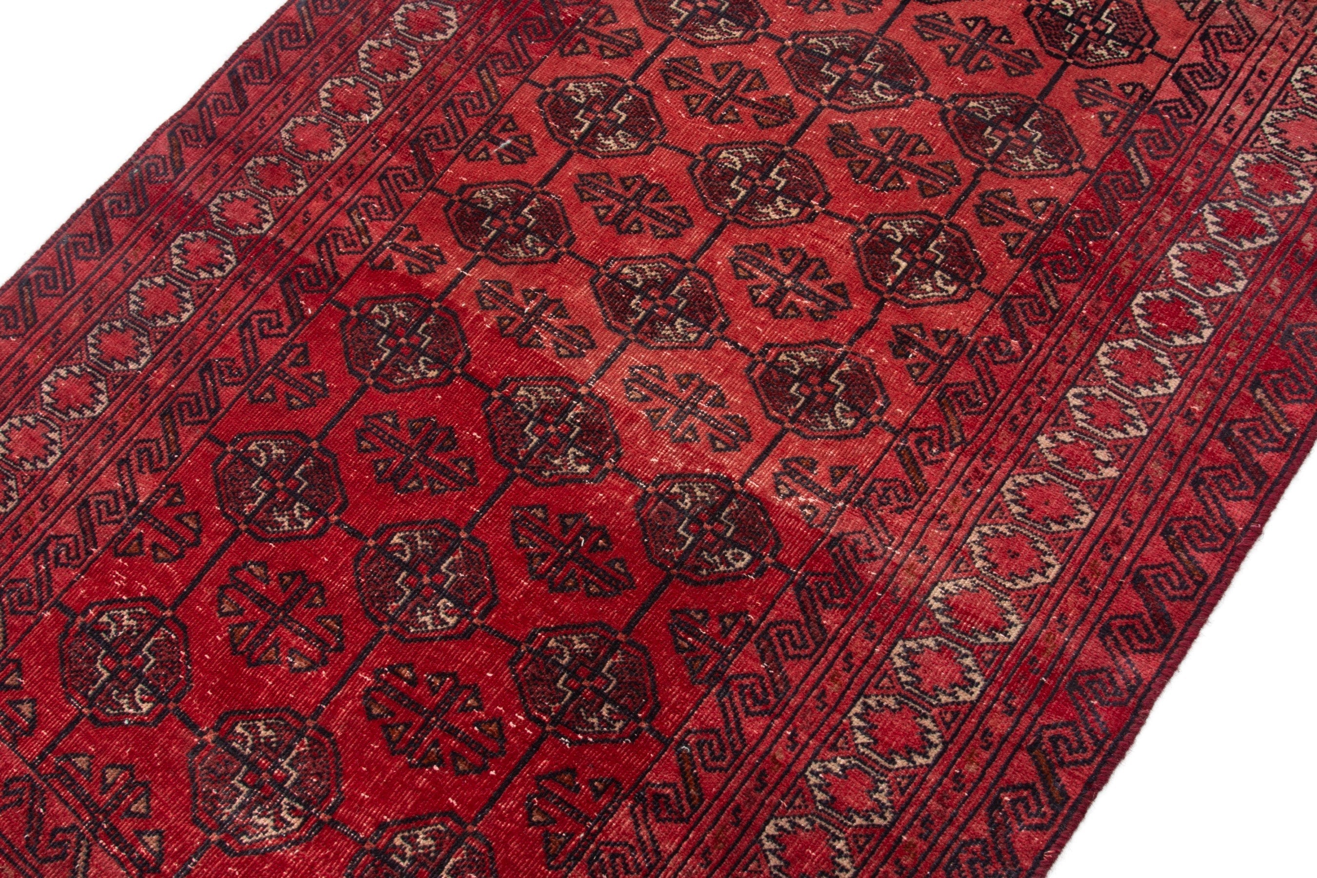Persian Torkaman accent rug in deep red and burgundy, view 8 of 17
