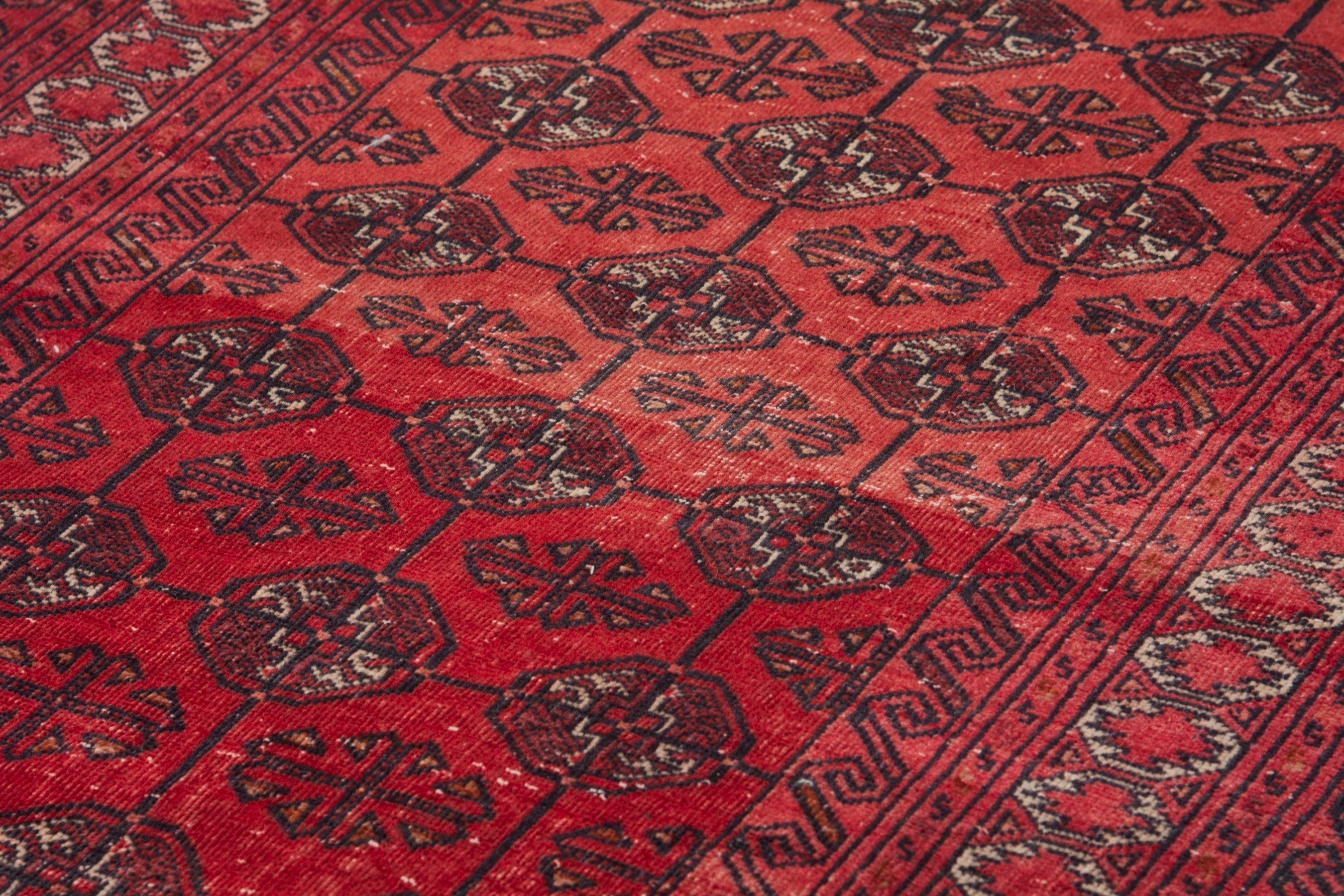 Persian Torkaman accent rug in deep red and burgundy, view 6 of 17