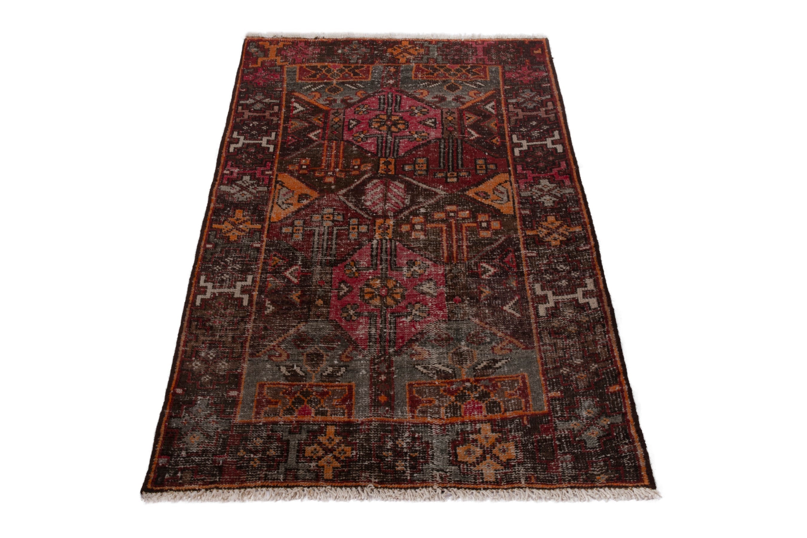 Persian Bakhtiari accent rug in burgundy and rust, view 2 of 20