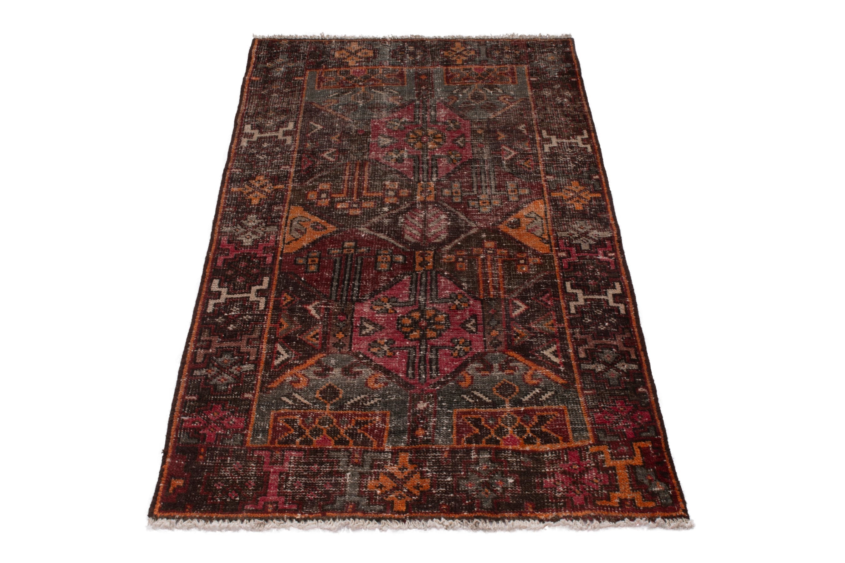 Persian Bakhtiari accent rug in burgundy and rust, view 3 of 20