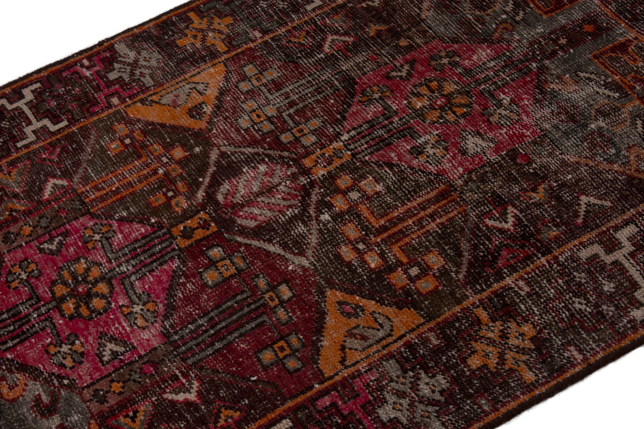 Persian Bakhtiari accent rug in burgundy and rust, view 8 of 20