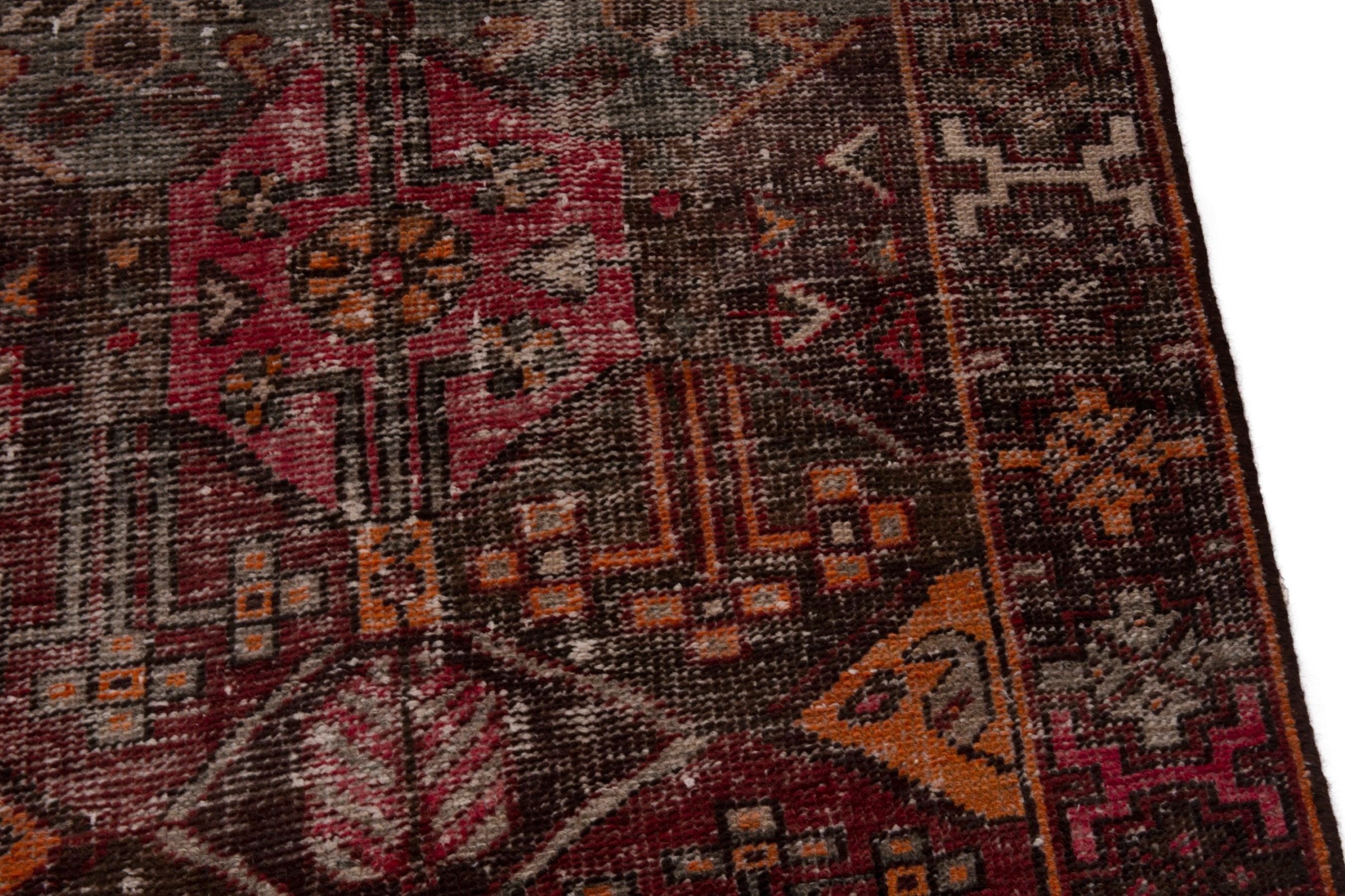 Persian Bakhtiari accent rug in burgundy and rust, view 9 of 20