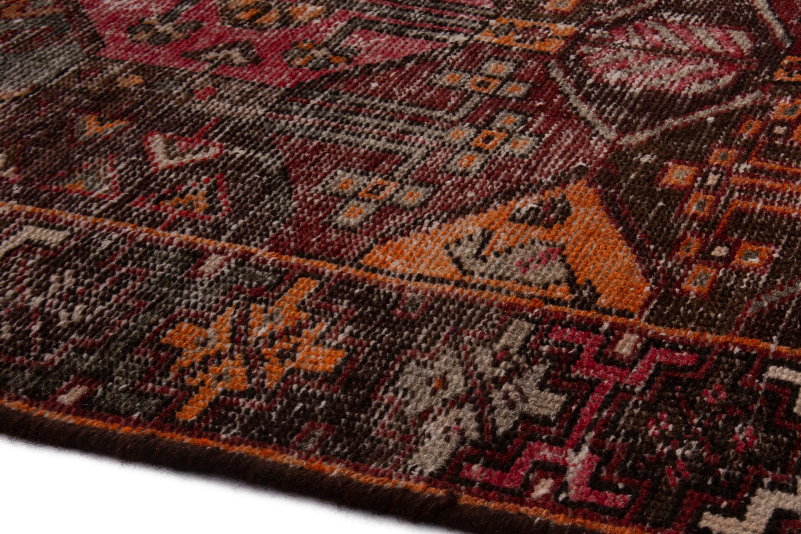 Persian Bakhtiari accent rug in burgundy and rust, view 5 of 20