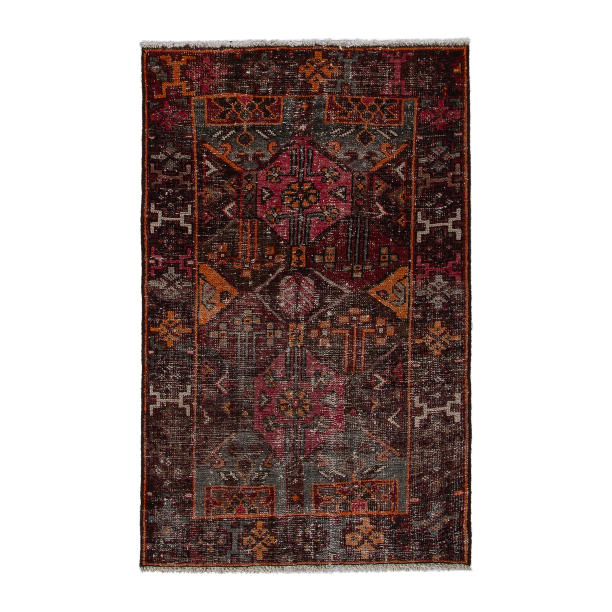 Persian Bakhtiari accent rug in burgundy and rust, 3'3" x 5'1"