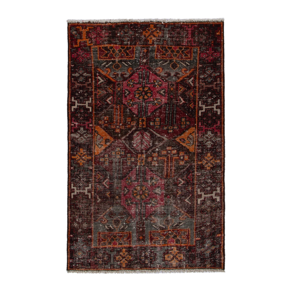 Persian Bakhtiari accent rug in burgundy and rust, 3'3" x 5'1"