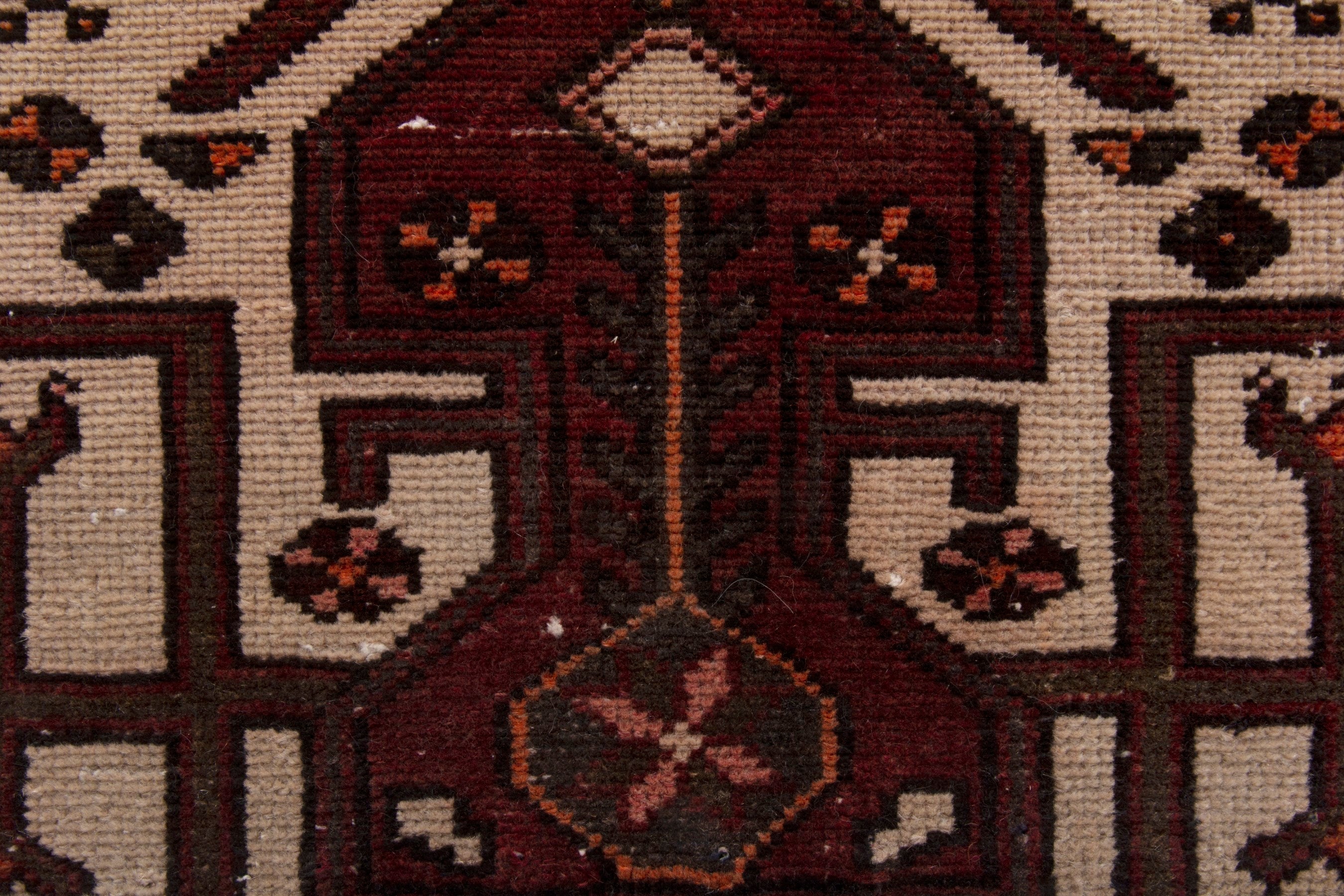 Persian Hamedan accent rug in burgundy and cream, view 11 of 17
