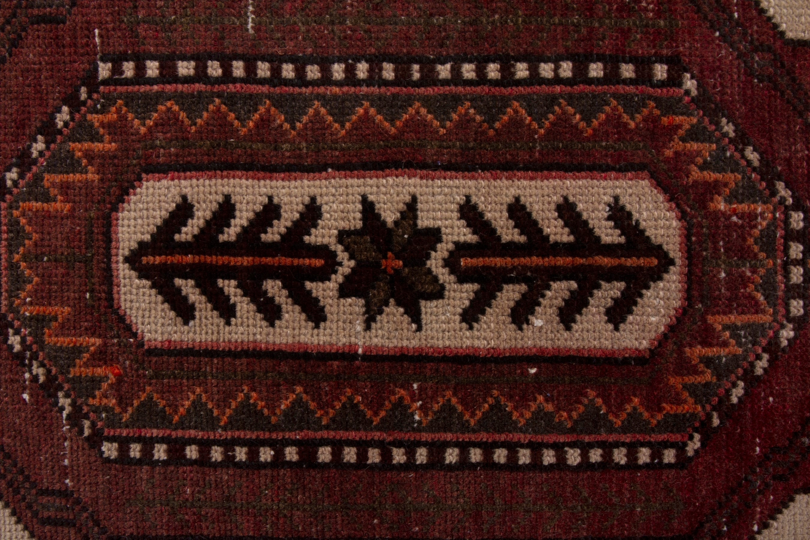 Persian Hamedan accent rug in burgundy and cream, view 12 of 17