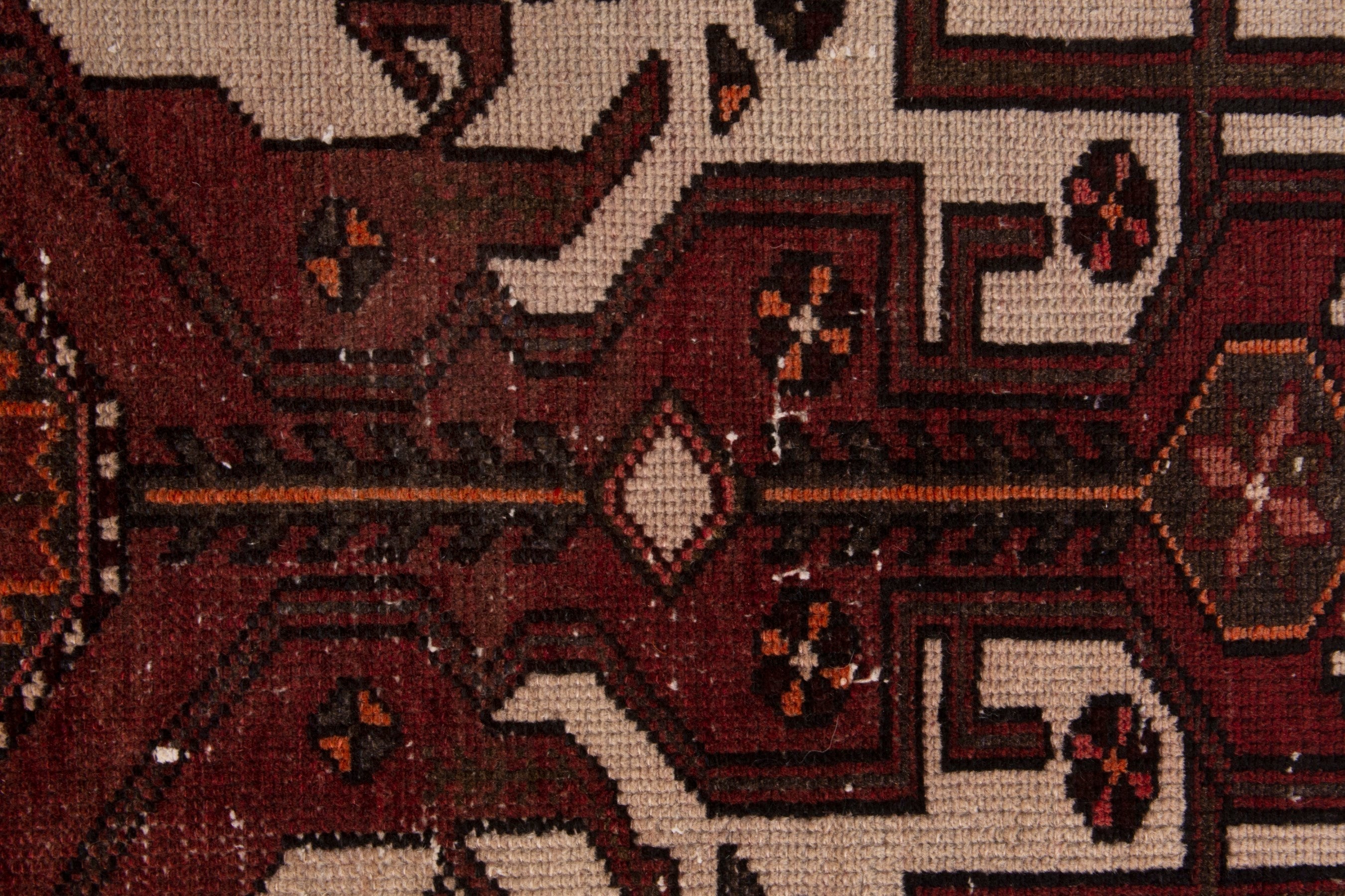 Persian Hamedan accent rug in burgundy and cream, view 13 of 17