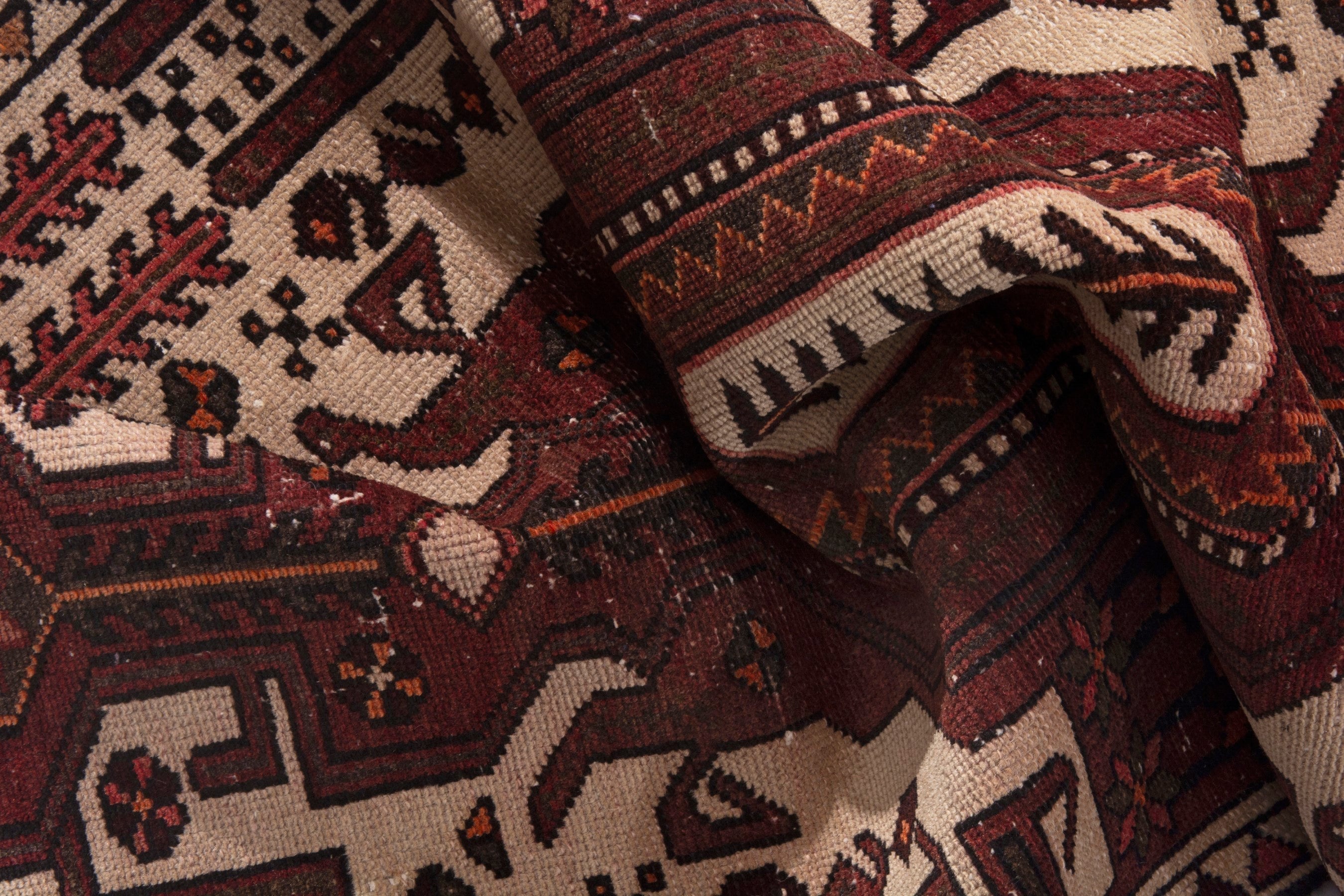 Persian Hamedan accent rug in burgundy and cream, view 15 of 17