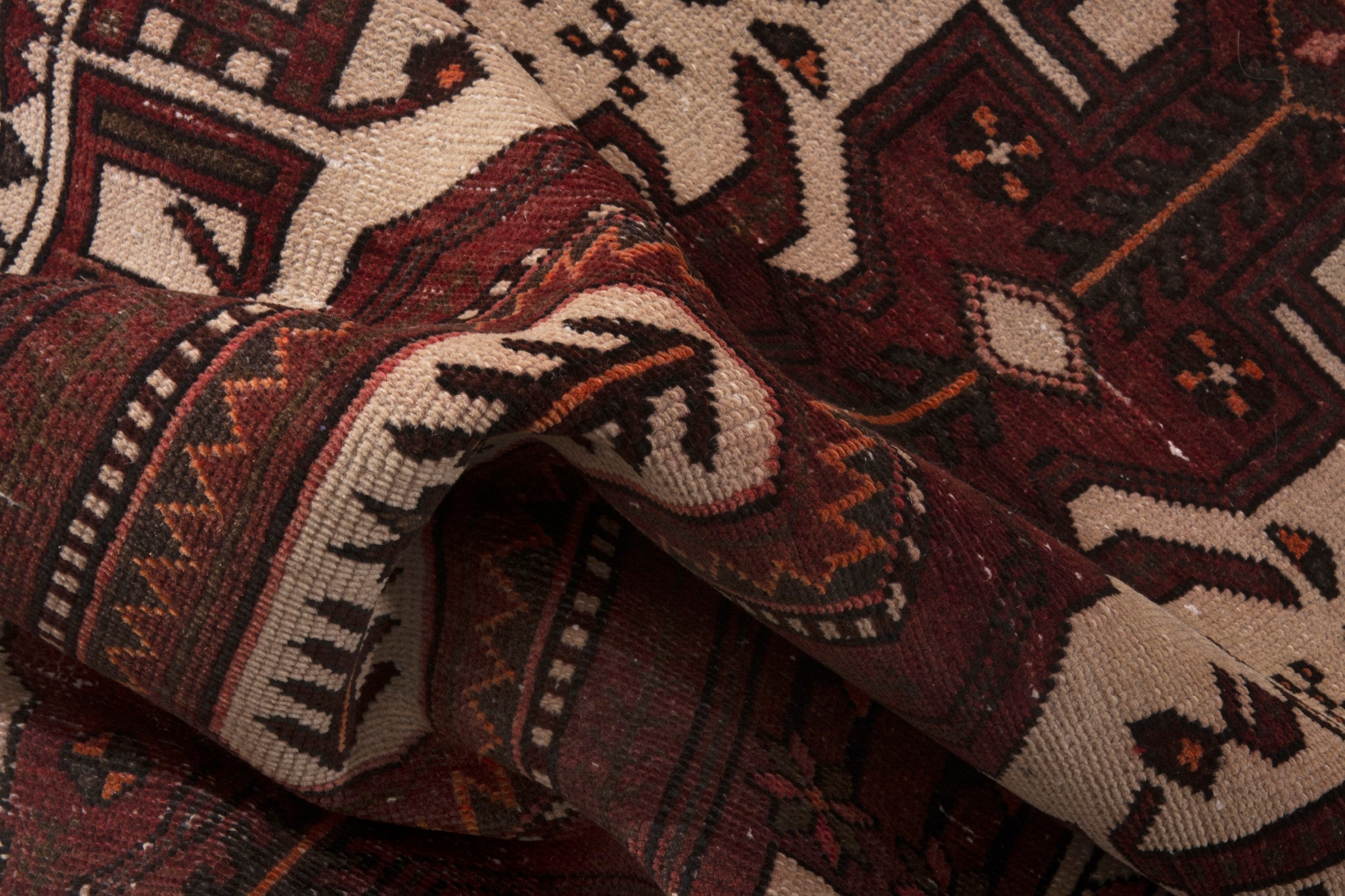 Persian Hamedan accent rug in burgundy and cream, view 16 of 17