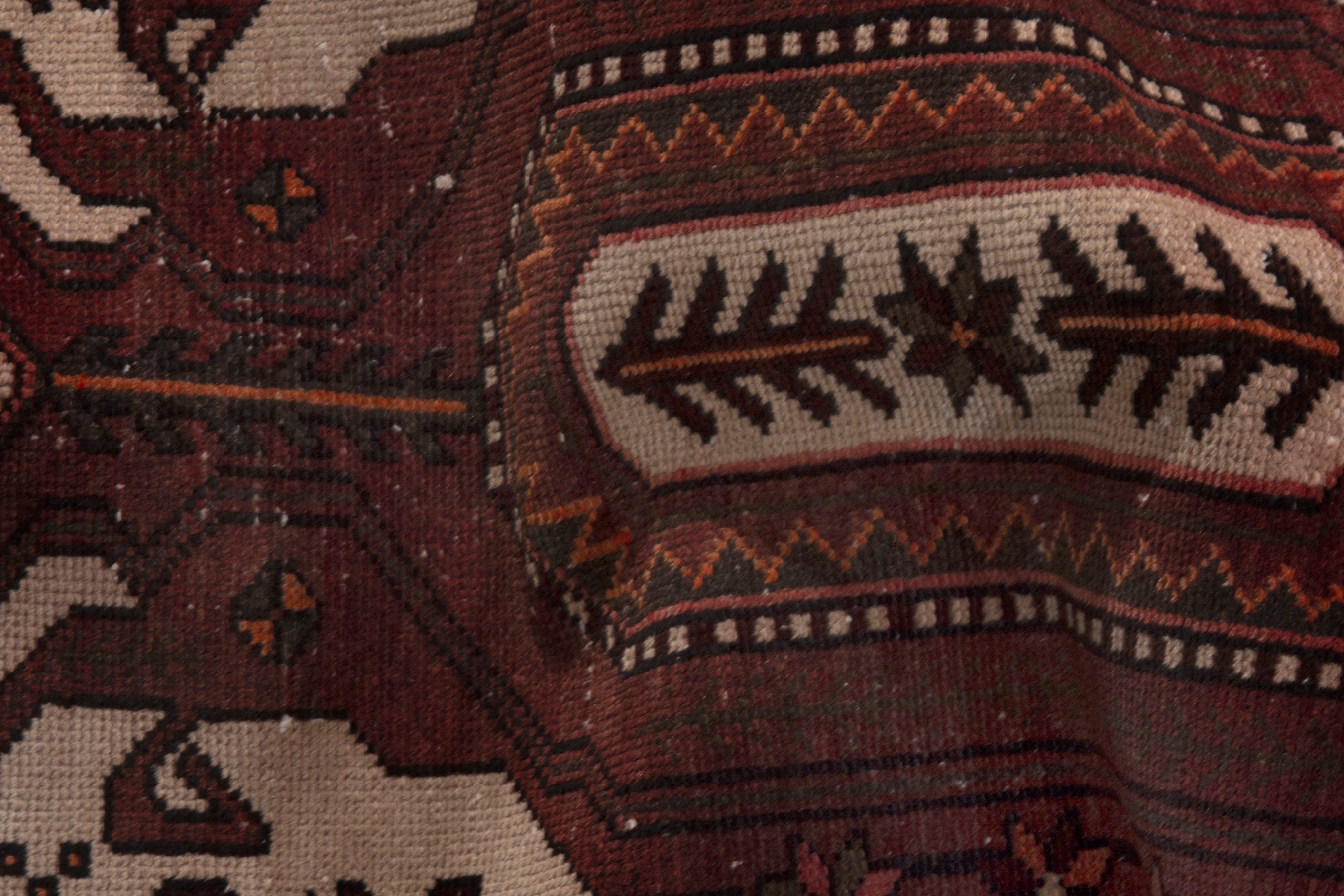 Persian Hamedan accent rug in burgundy and cream, view 14 of 17