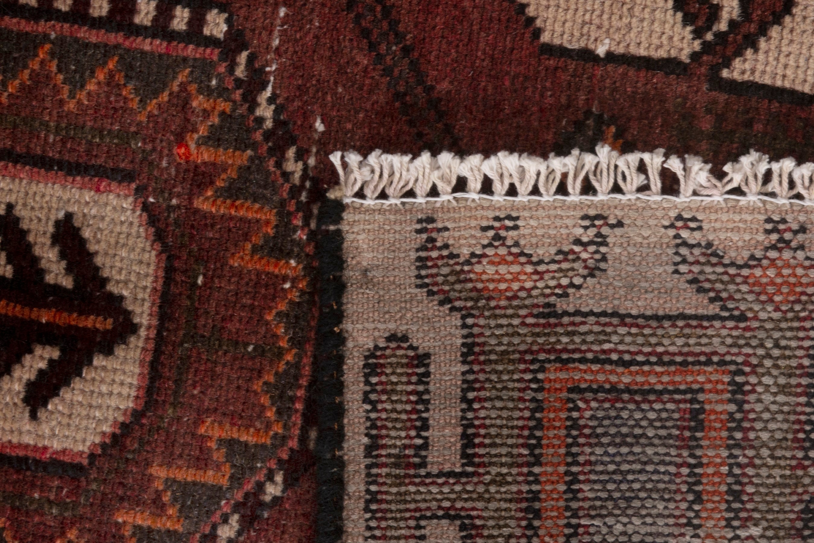 Persian Hamedan accent rug in burgundy and cream, view 17 of 17