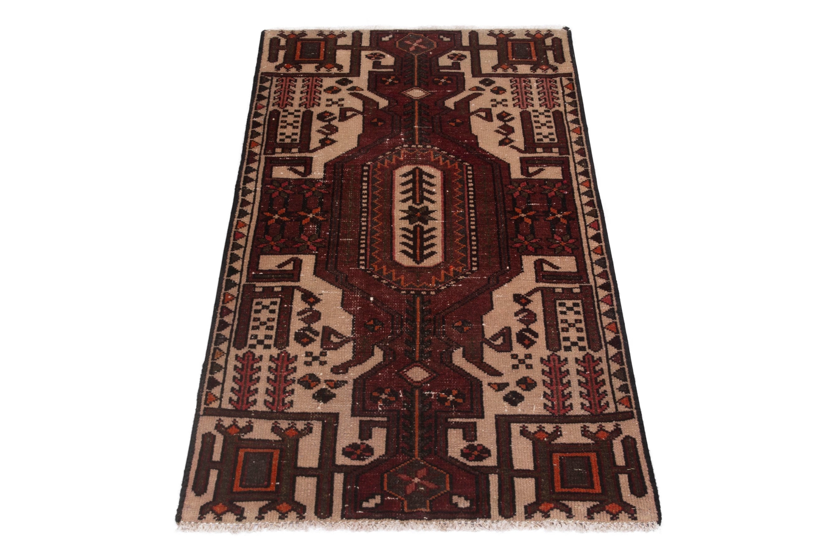 Persian Hamedan accent rug in burgundy and cream, view 2 of 17