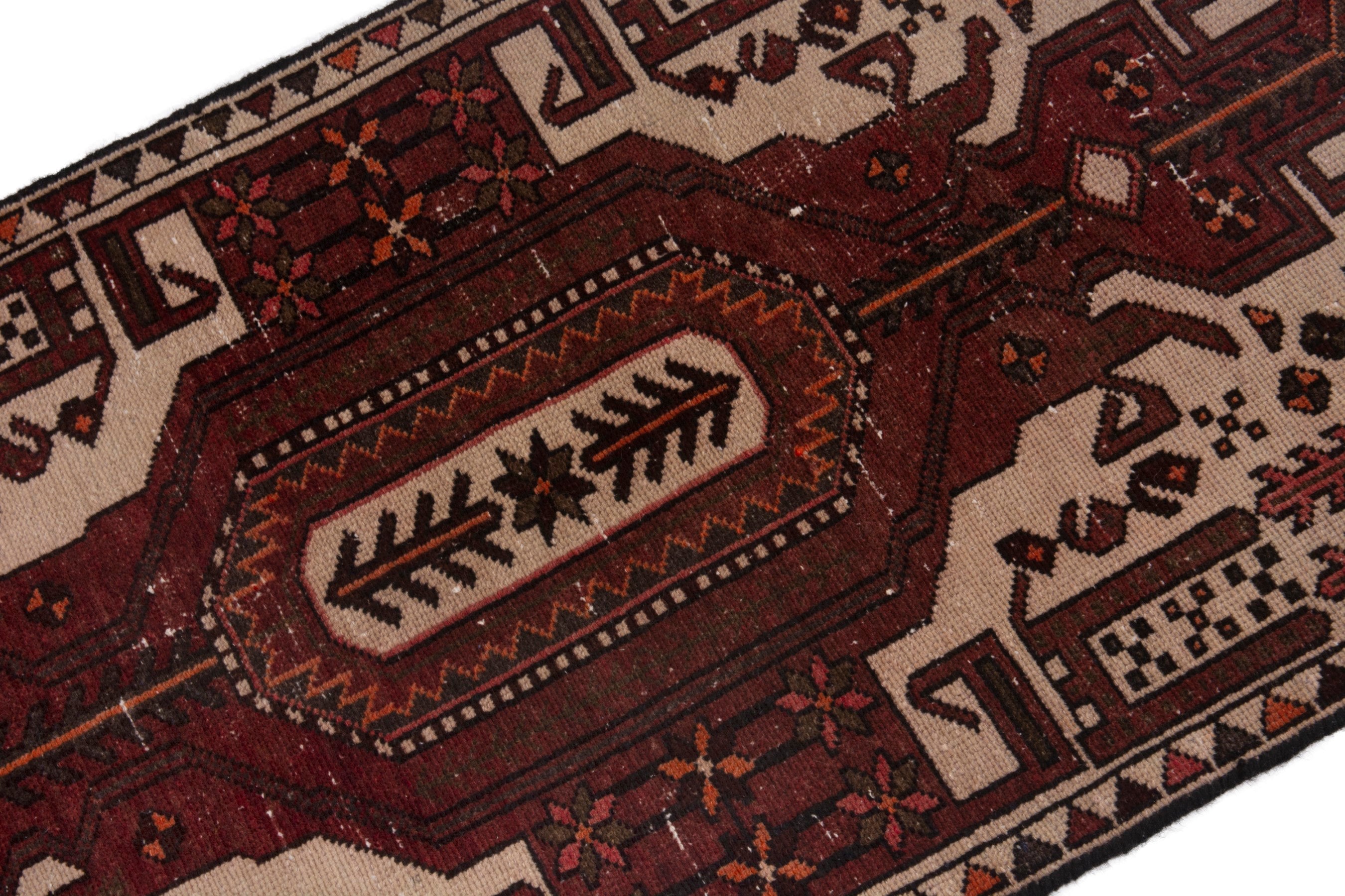 Persian Hamedan accent rug in burgundy and cream, view 7 of 17