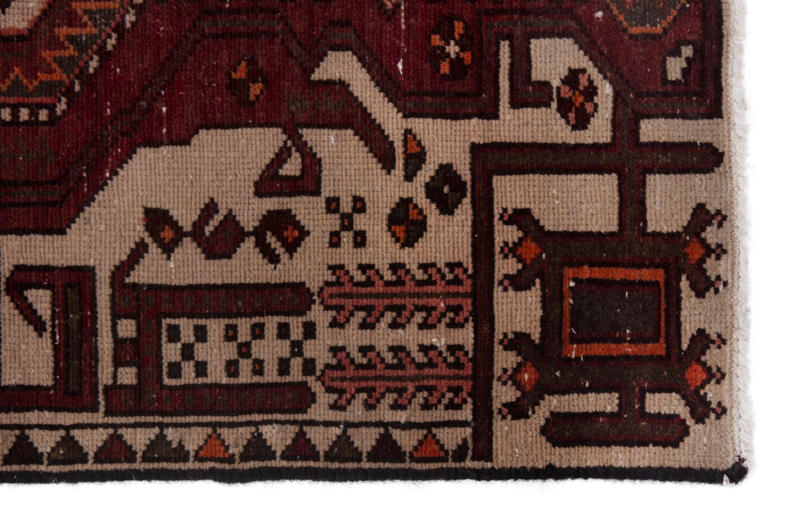 Persian Hamedan accent rug in burgundy and cream, view 9 of 17