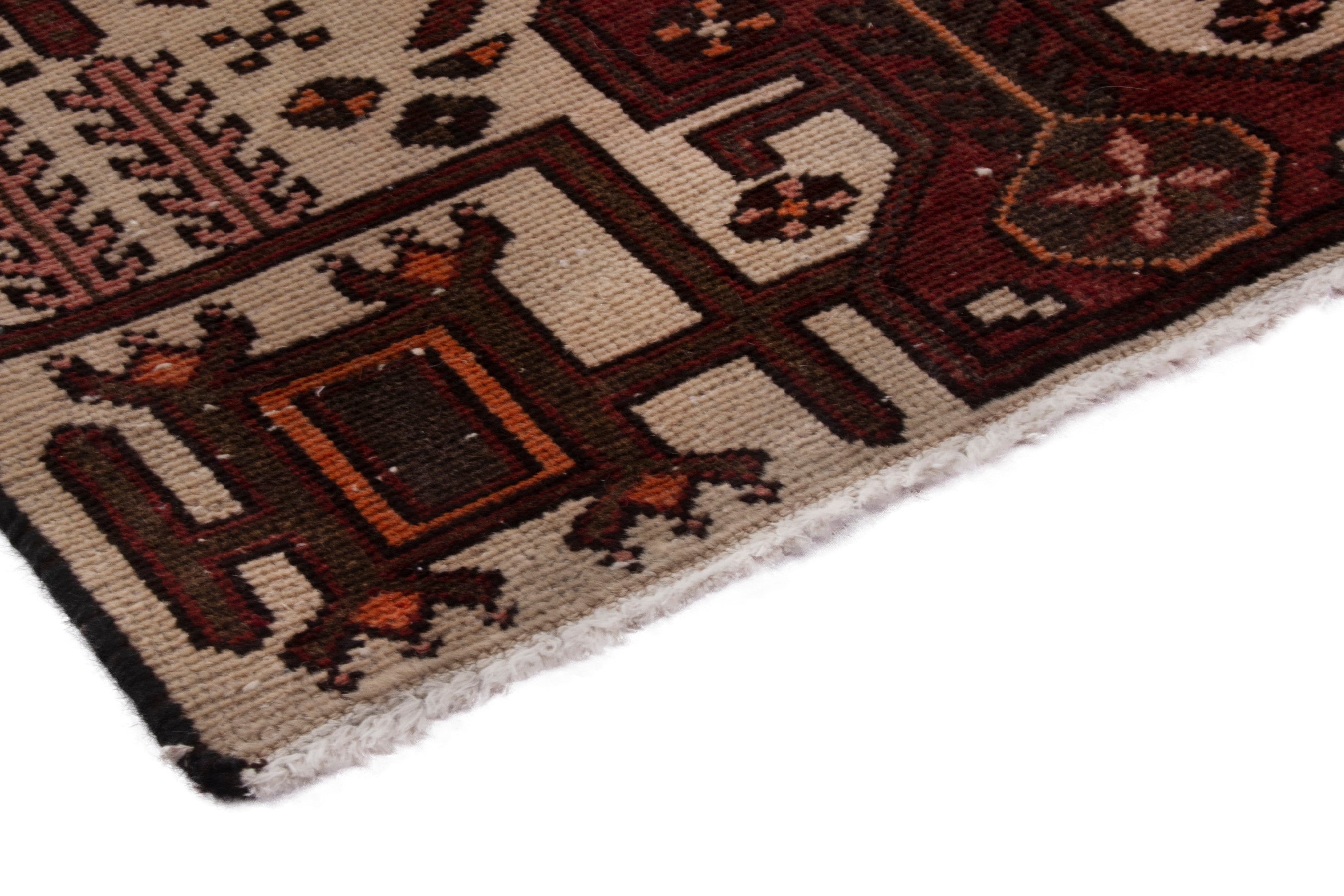 Persian Hamedan accent rug in burgundy and cream, view 4 of 17