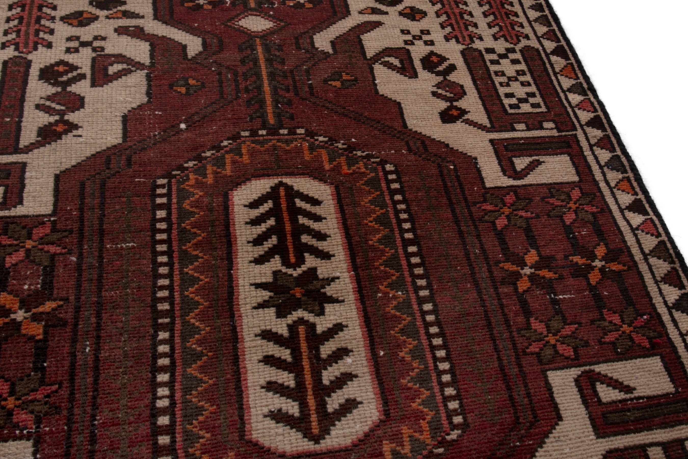 Persian Hamedan accent rug in burgundy and cream, view 8 of 17