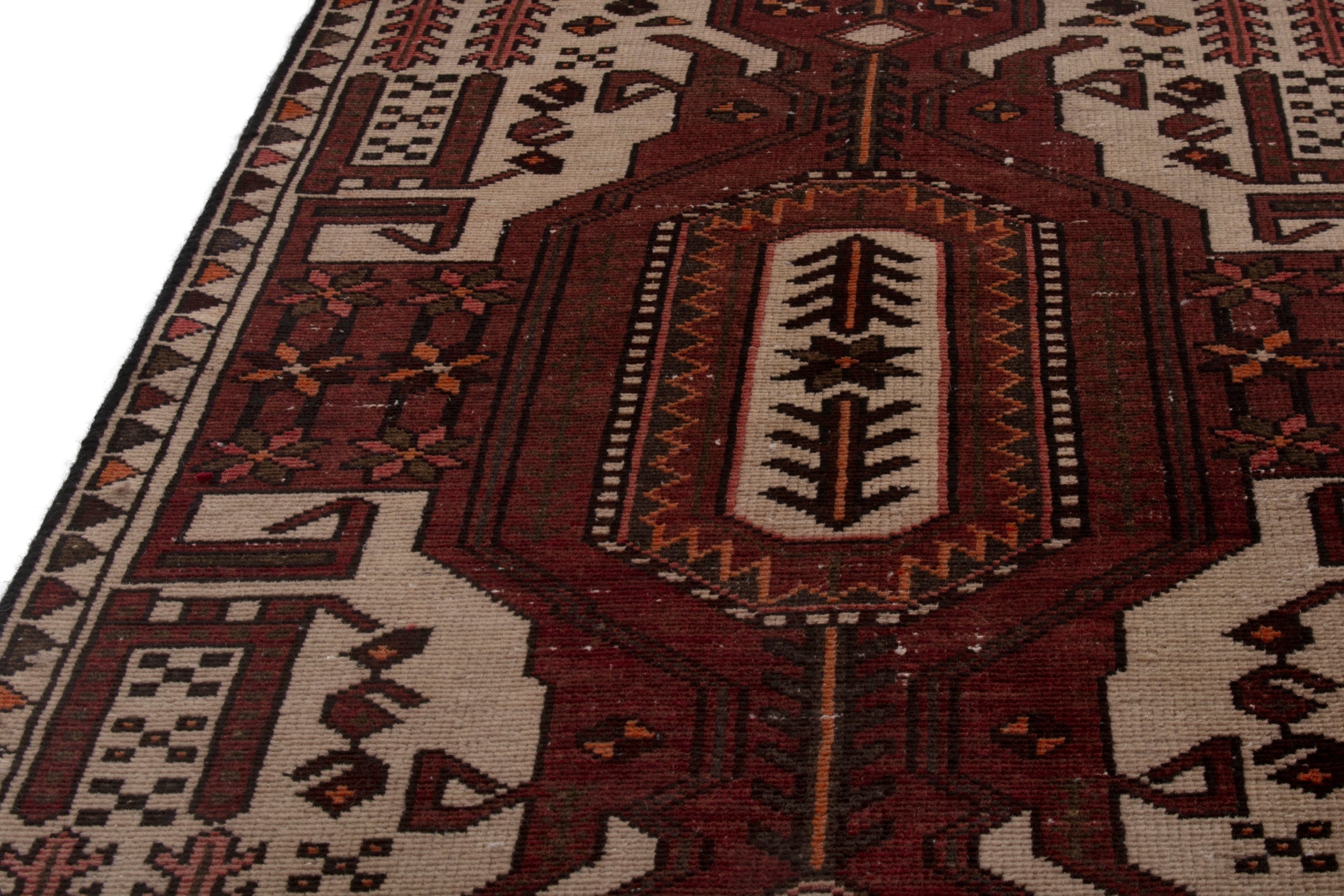 Persian Hamedan accent rug in burgundy and cream, view 6 of 17