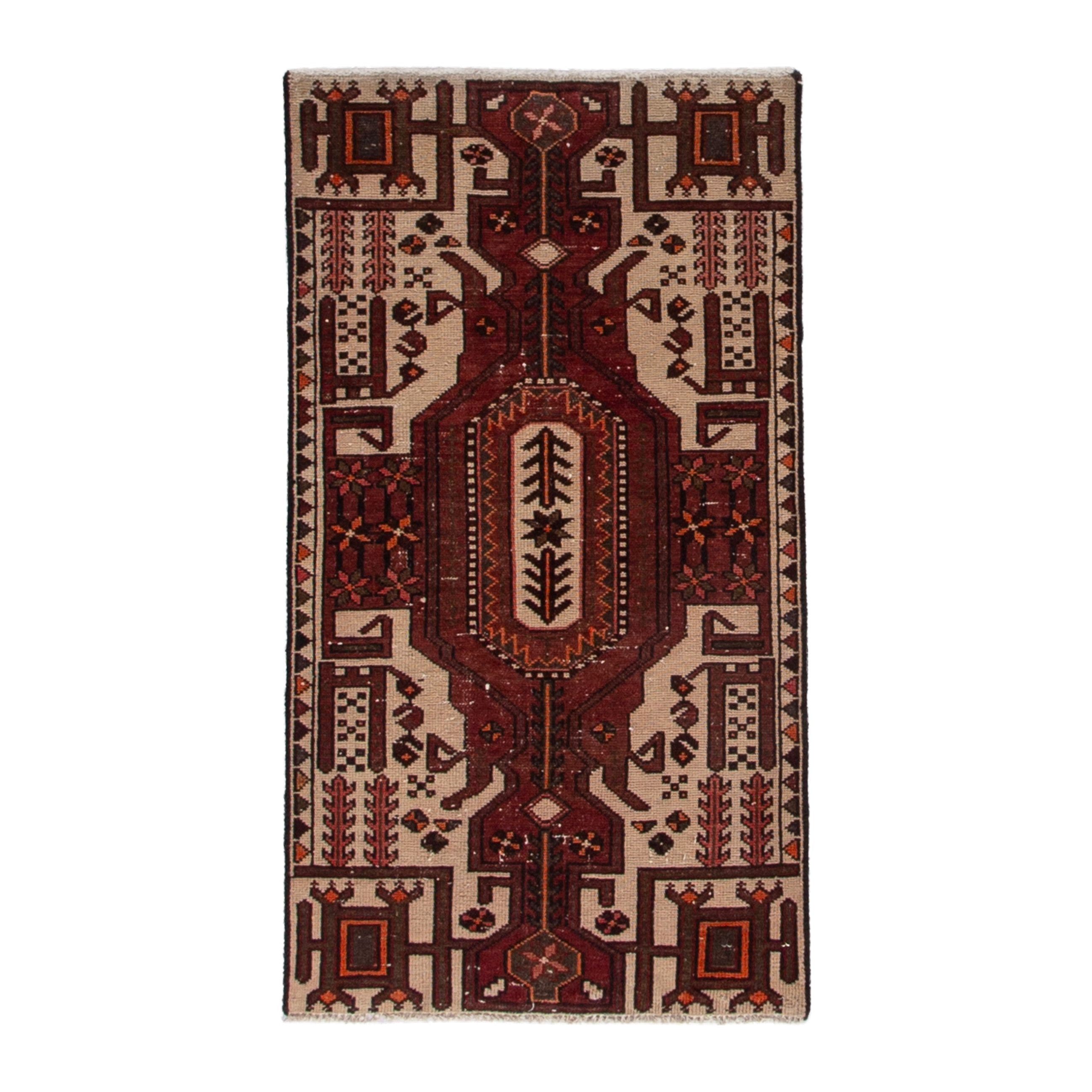 Persian Hamedan accent rug in burgundy and cream, 2'2" x 3'11"