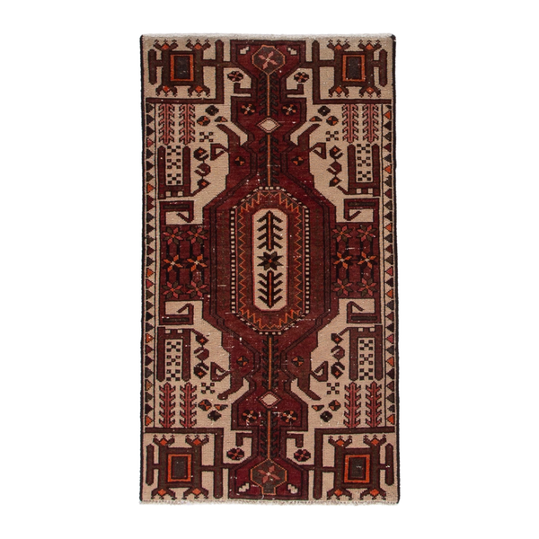 Persian Hamadan accent rug in burgundy and cream, 2'2" x 3'11"