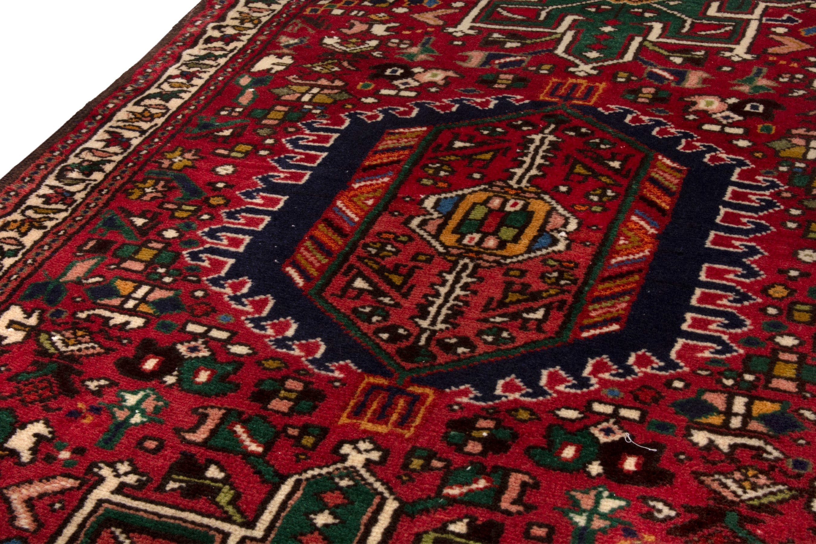 Persian Gharajeh accent rug in deep red and ivory, view 14 of 18
