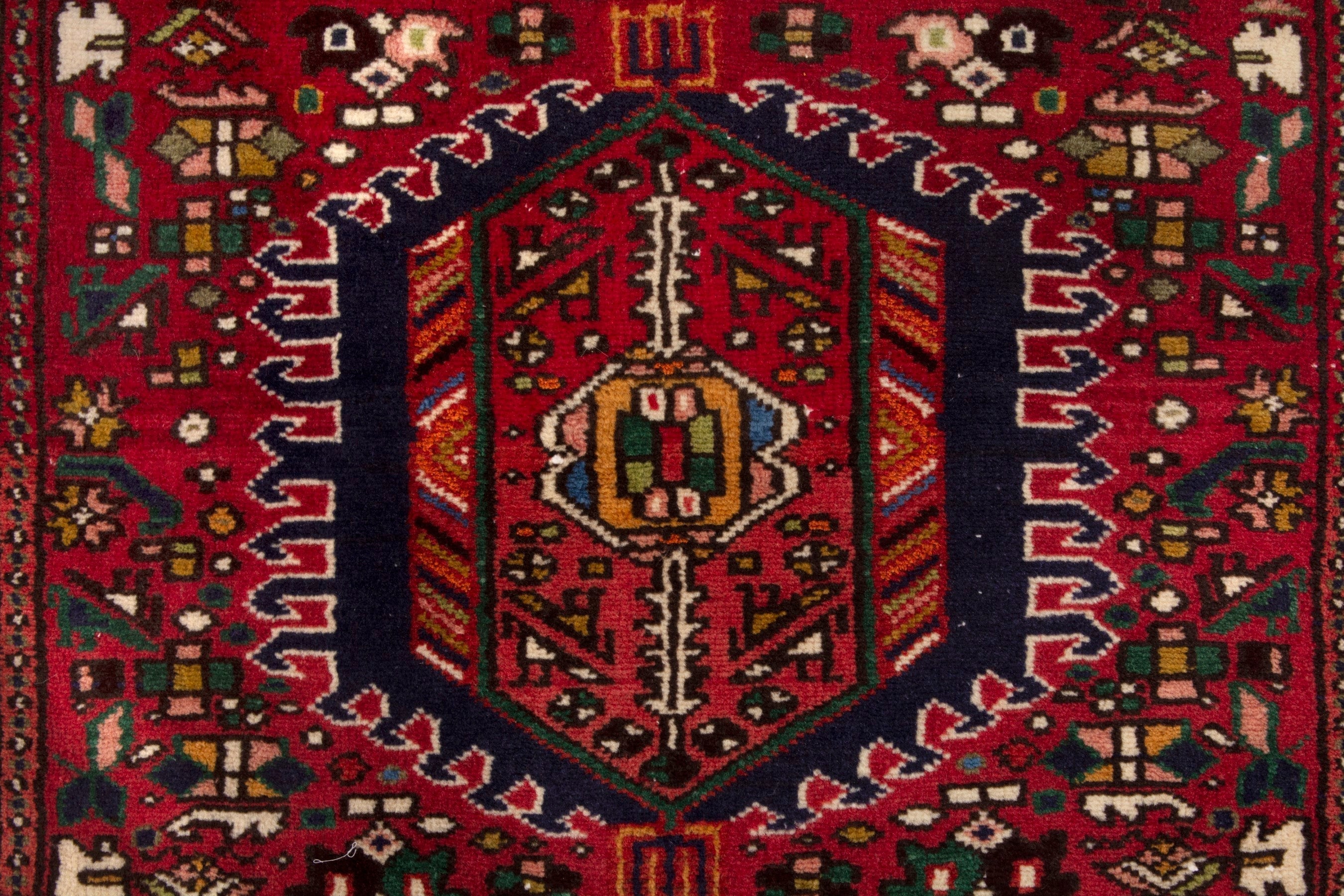 Persian Gharajeh accent rug in deep red and ivory, view 13 of 18