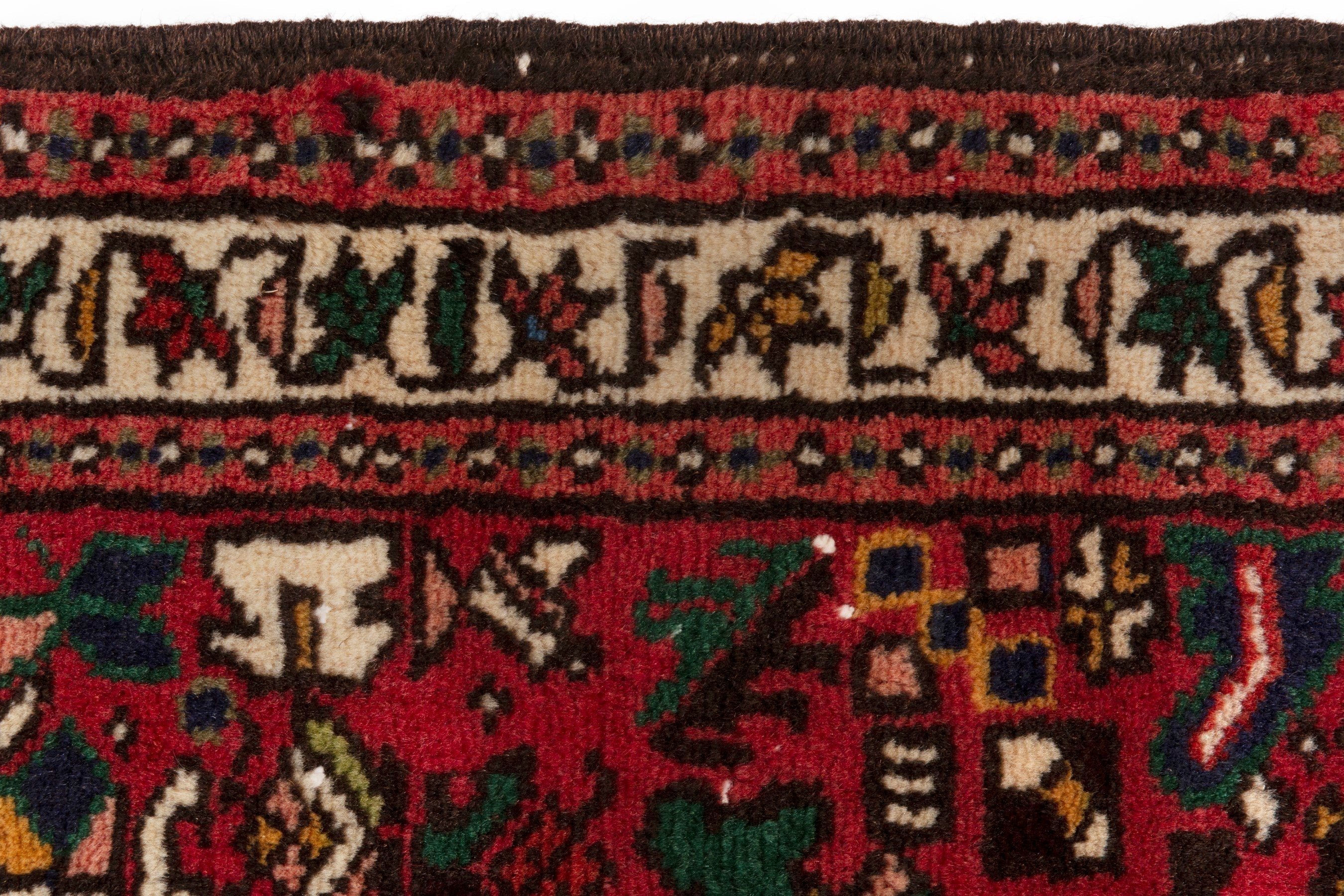 Persian Gharajeh accent rug in deep red and ivory, view 10 of 18