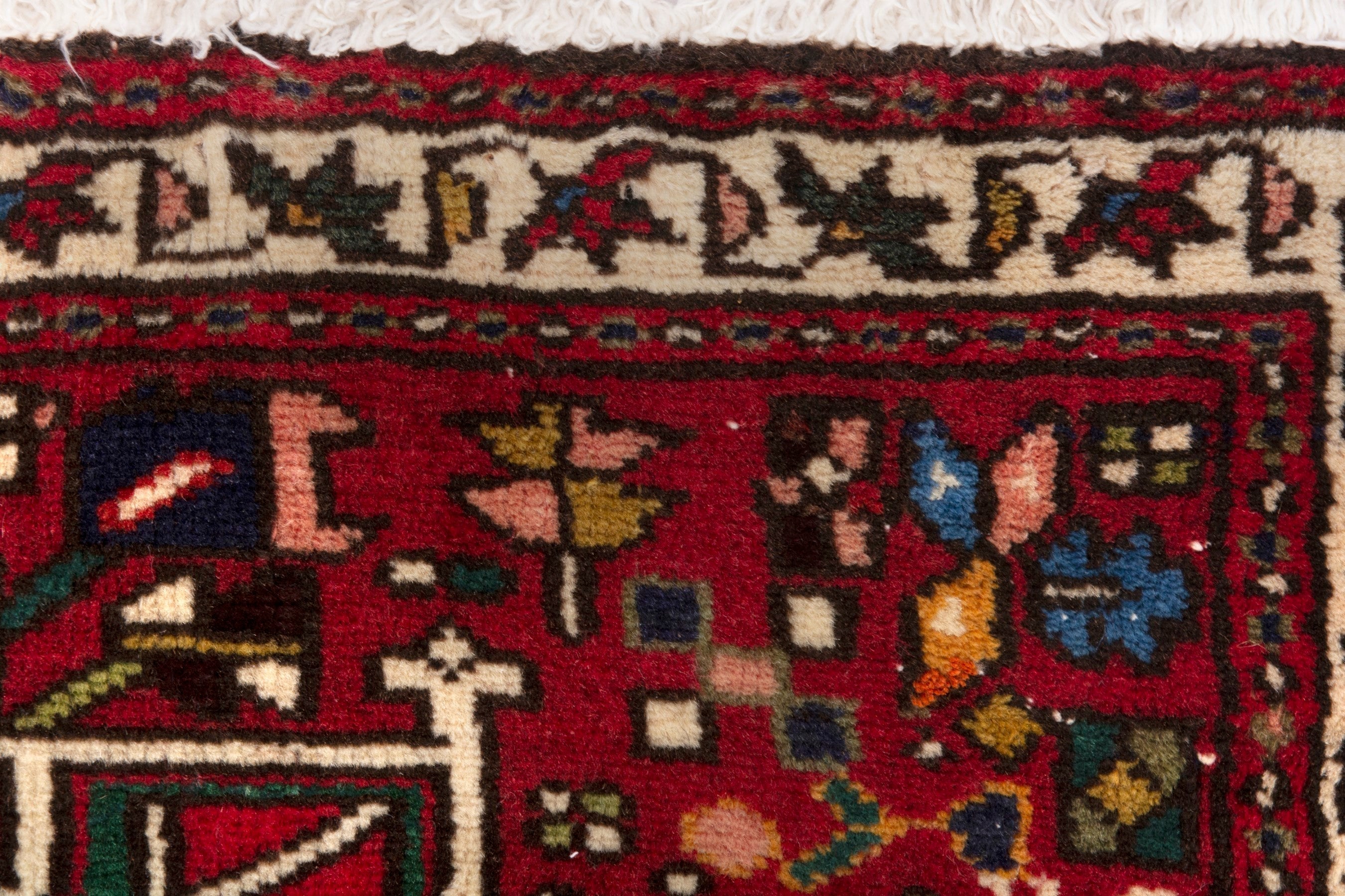 Persian Gharajeh accent rug in deep red and ivory, view 11 of 18