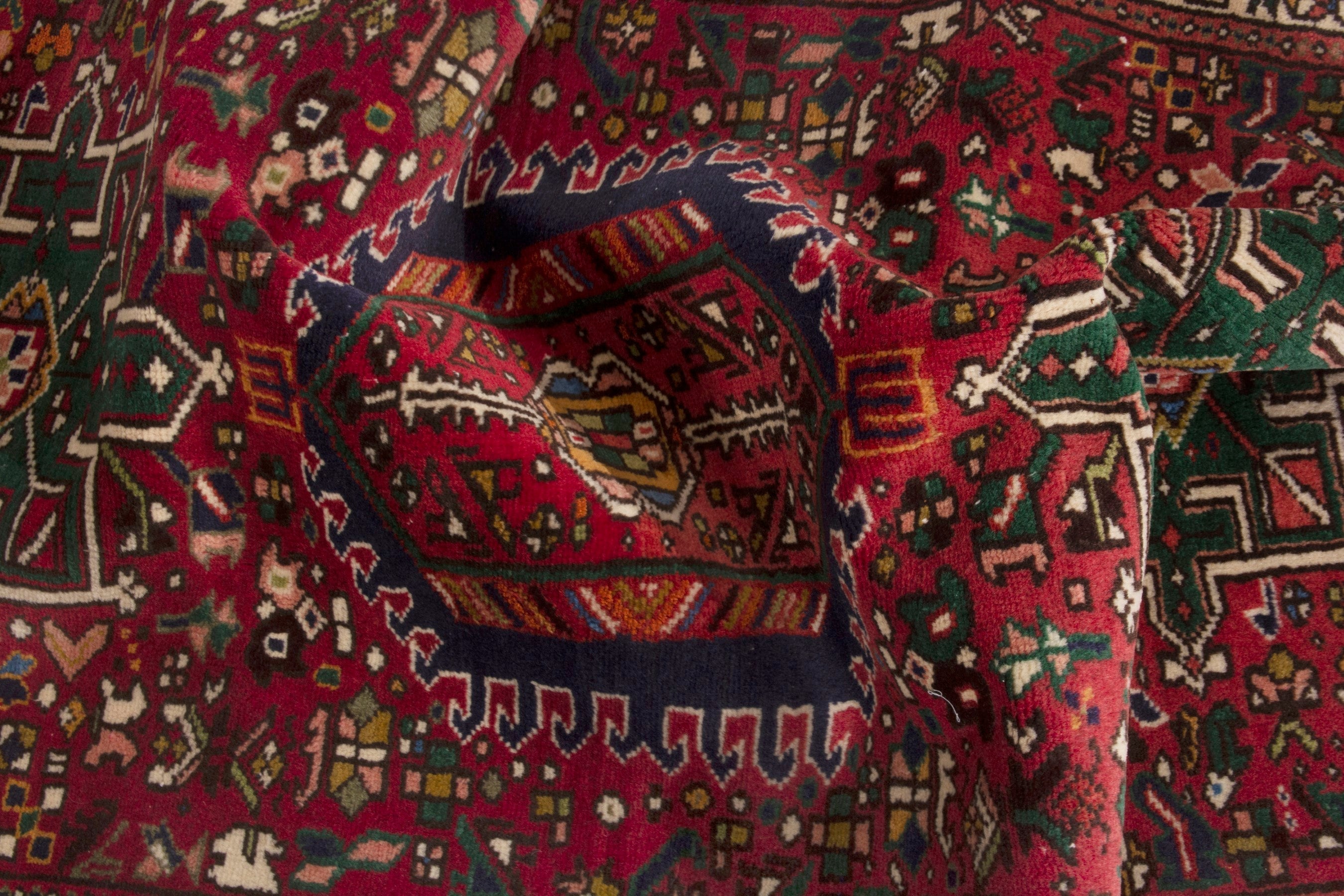 Persian Gharajeh accent rug in deep red and ivory, view 17 of 18