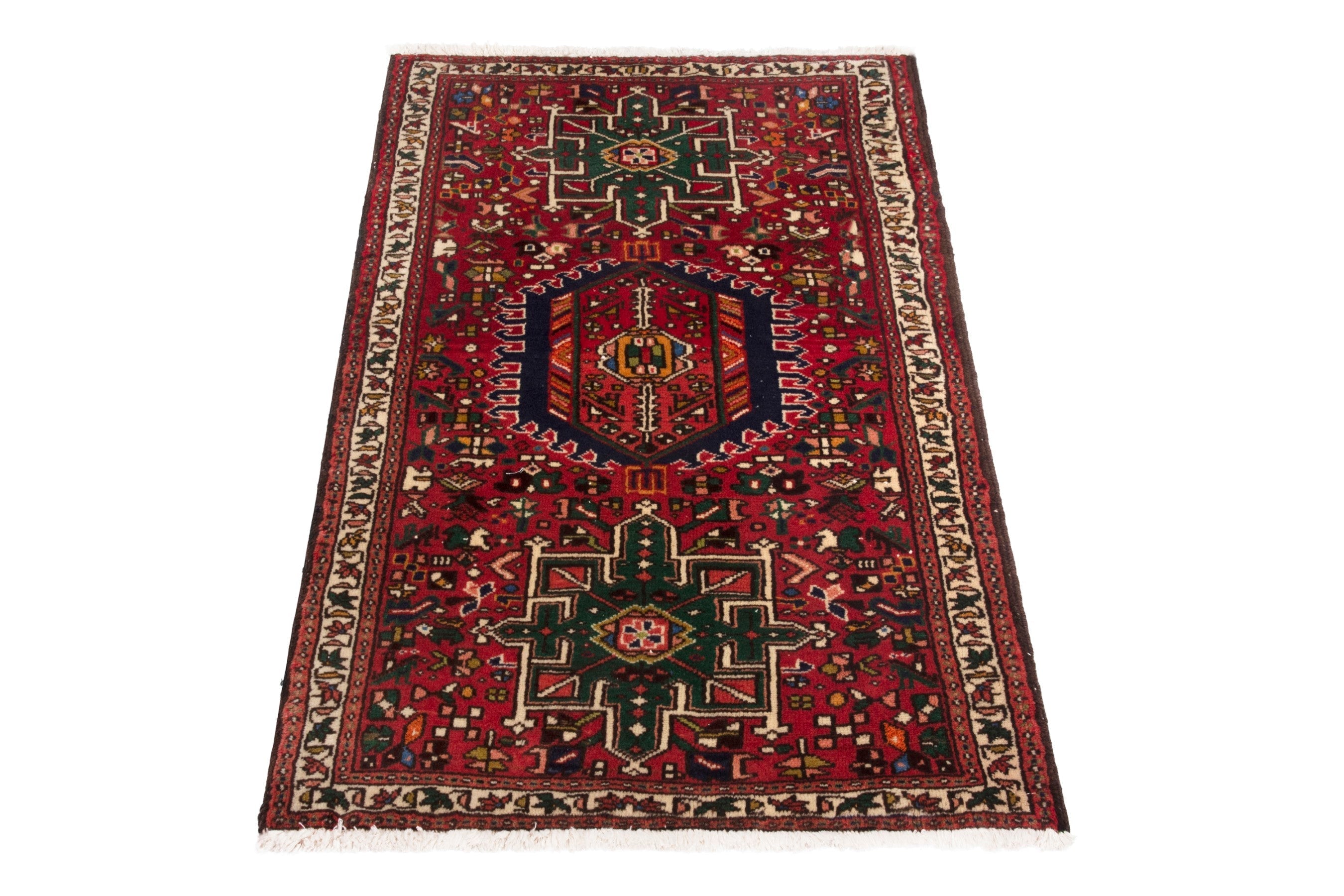 Persian Gharajeh accent rug in deep red and ivory, view 2 of 18