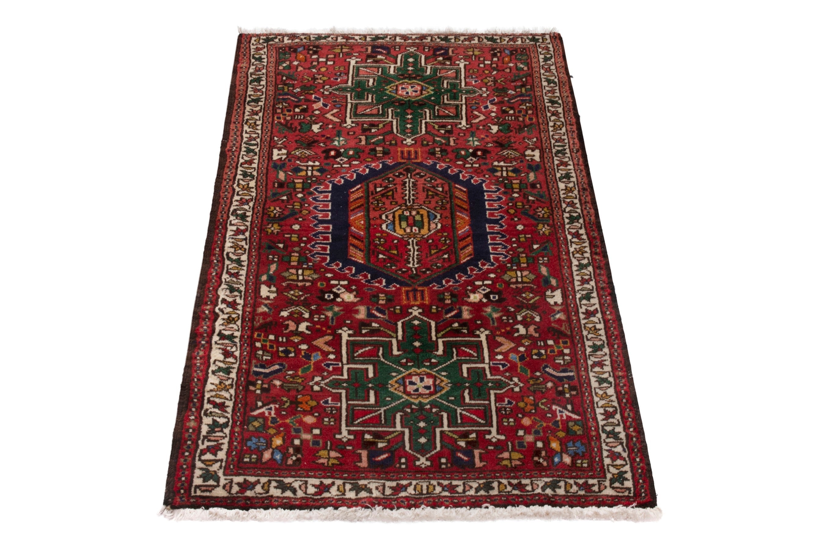 Persian Gharajeh accent rug in deep red and ivory, view 3 of 18