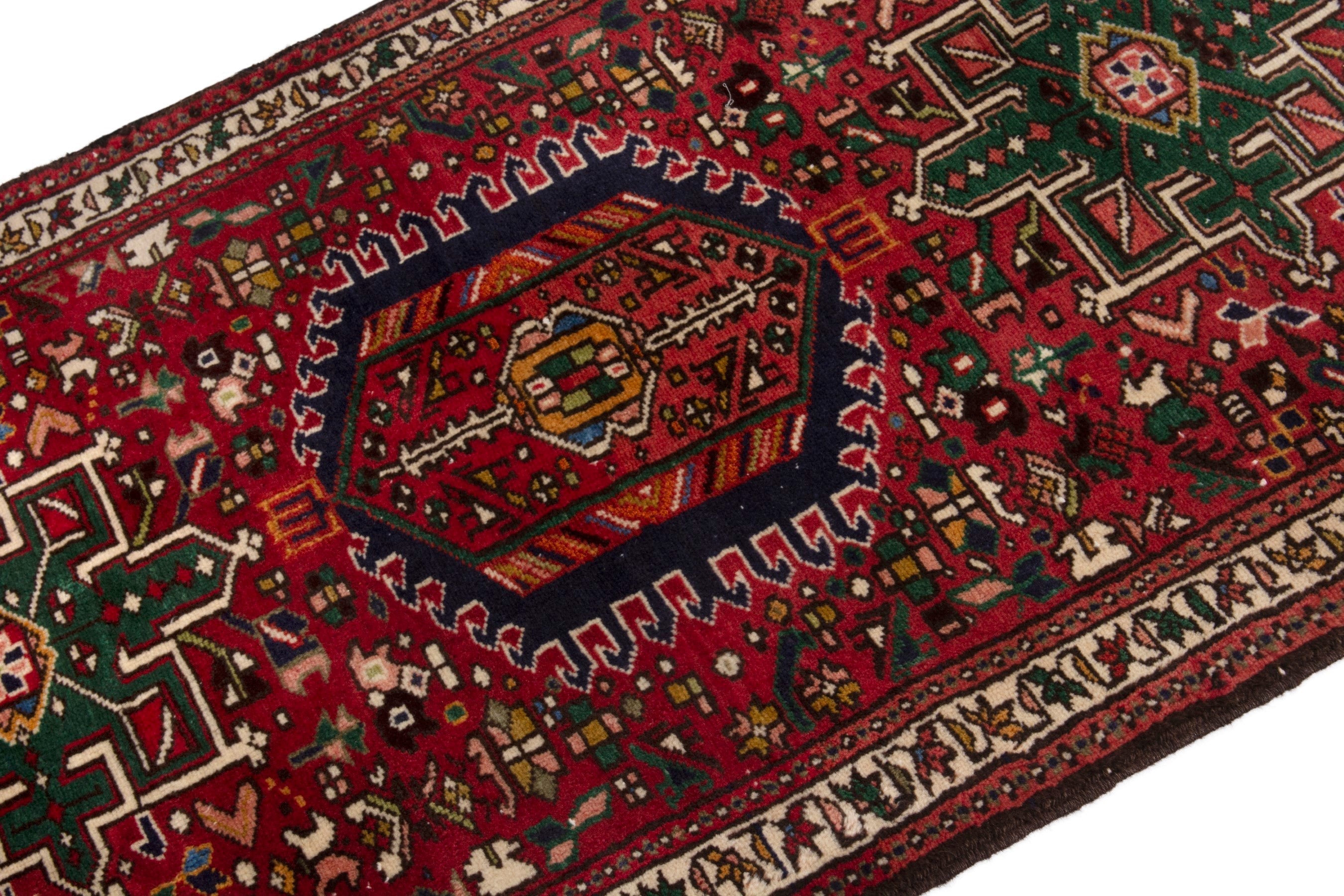 Persian Gharajeh accent rug in deep red and ivory, view 7 of 18