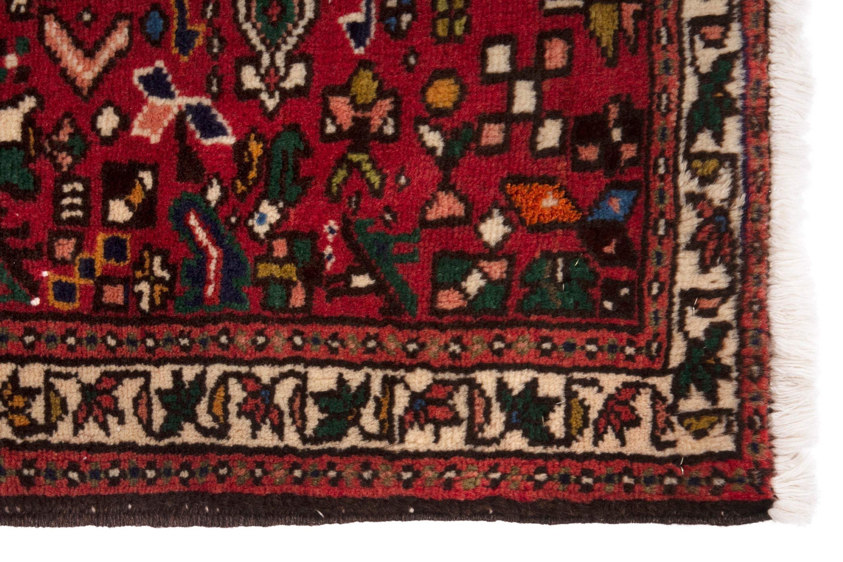 Persian Gharajeh accent rug in deep red and ivory, view 9 of 18