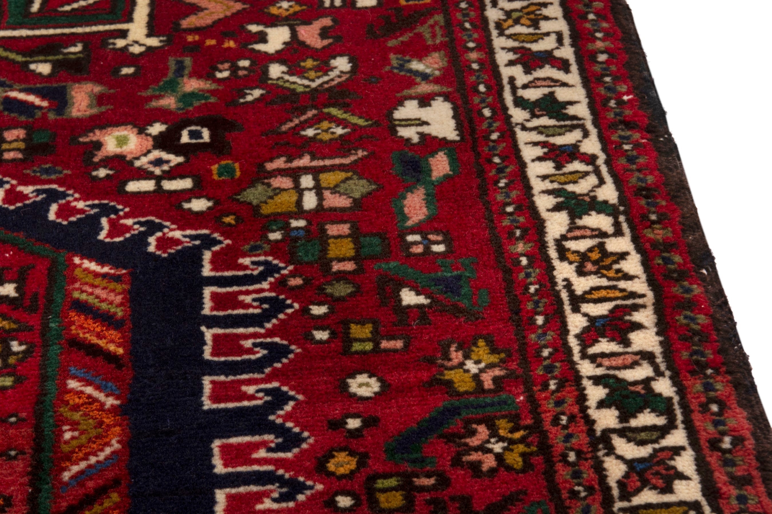 Persian Gharajeh accent rug in deep red and ivory, view 8 of 18