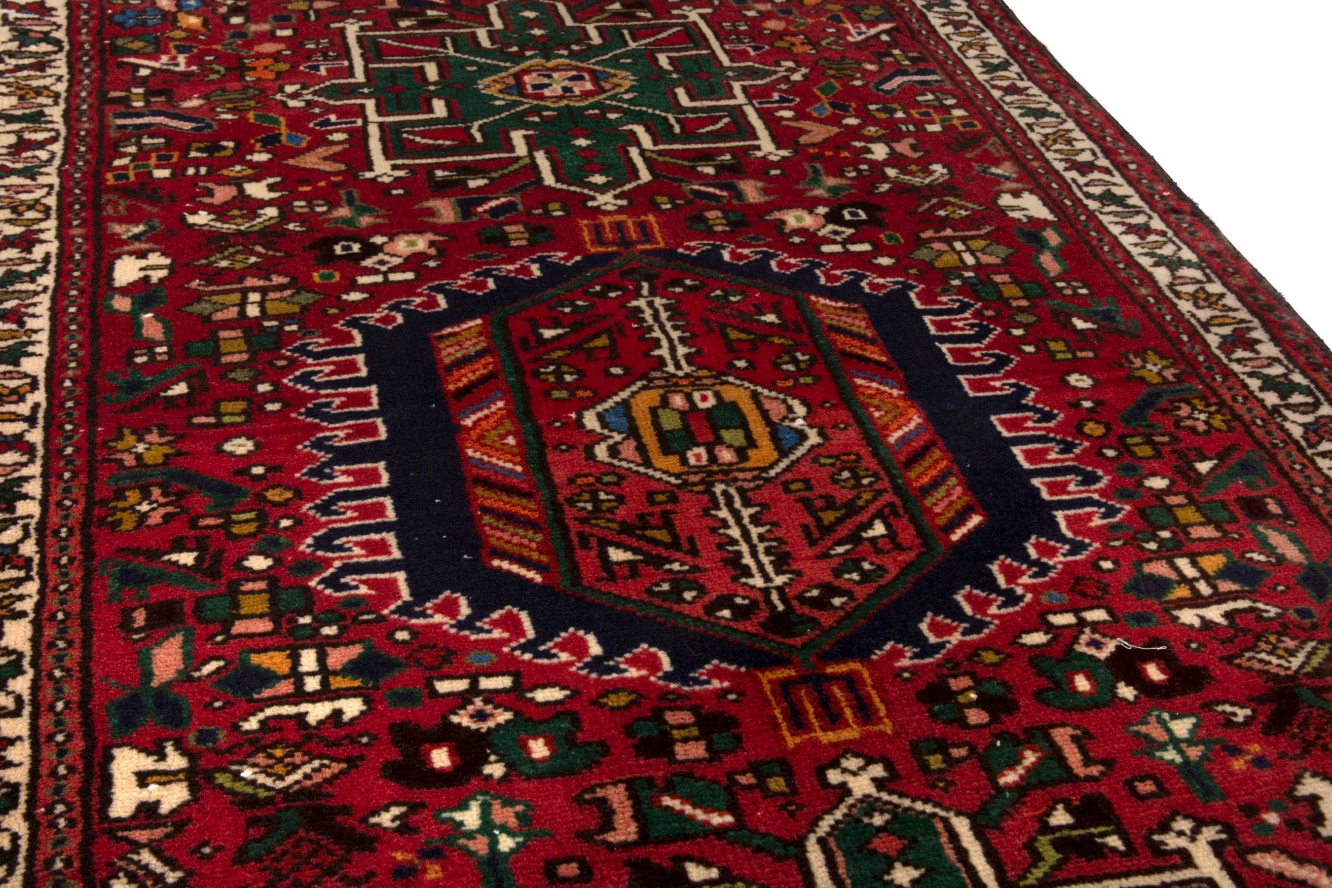 Persian Gharajeh accent rug in deep red and ivory, view 6 of 18