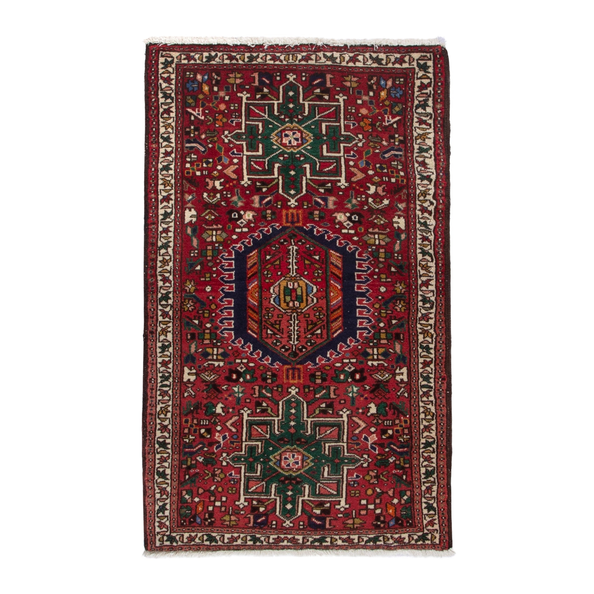 Persian Gharajeh accent rug in deep red and ivory, 2'11" x 4'9"