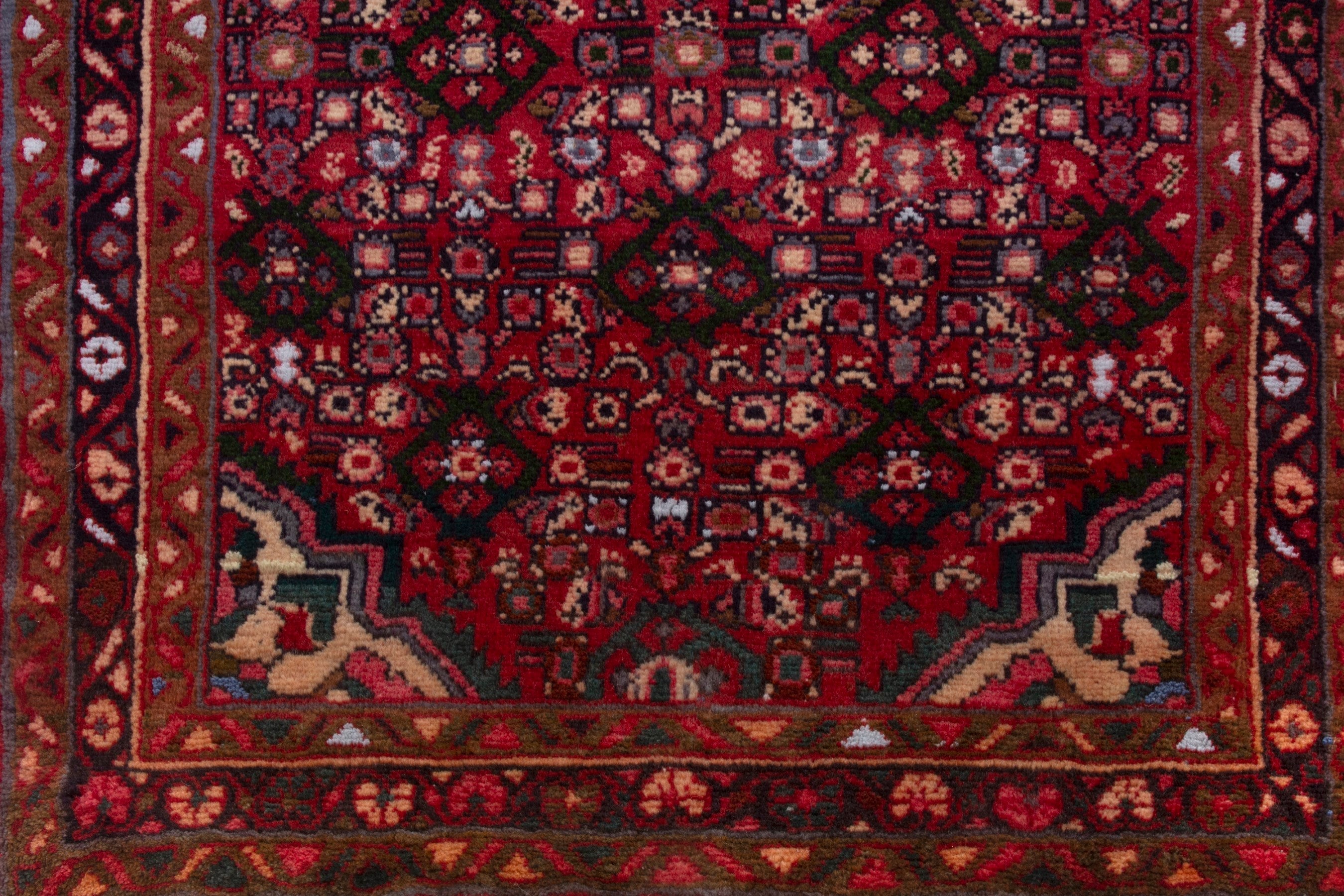 Persian Hamedan runner rug in deep red and burgundy, view 10 of 17