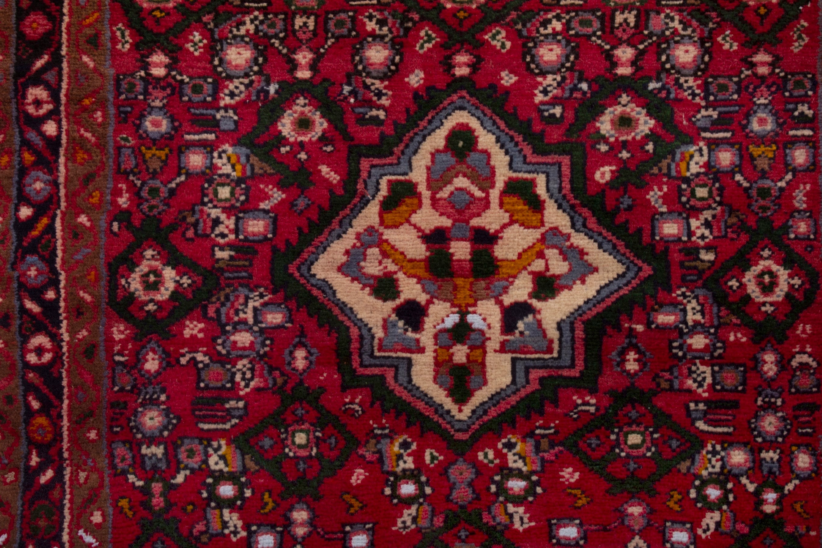 Persian Hamedan runner rug in deep red and burgundy, view 12 of 17