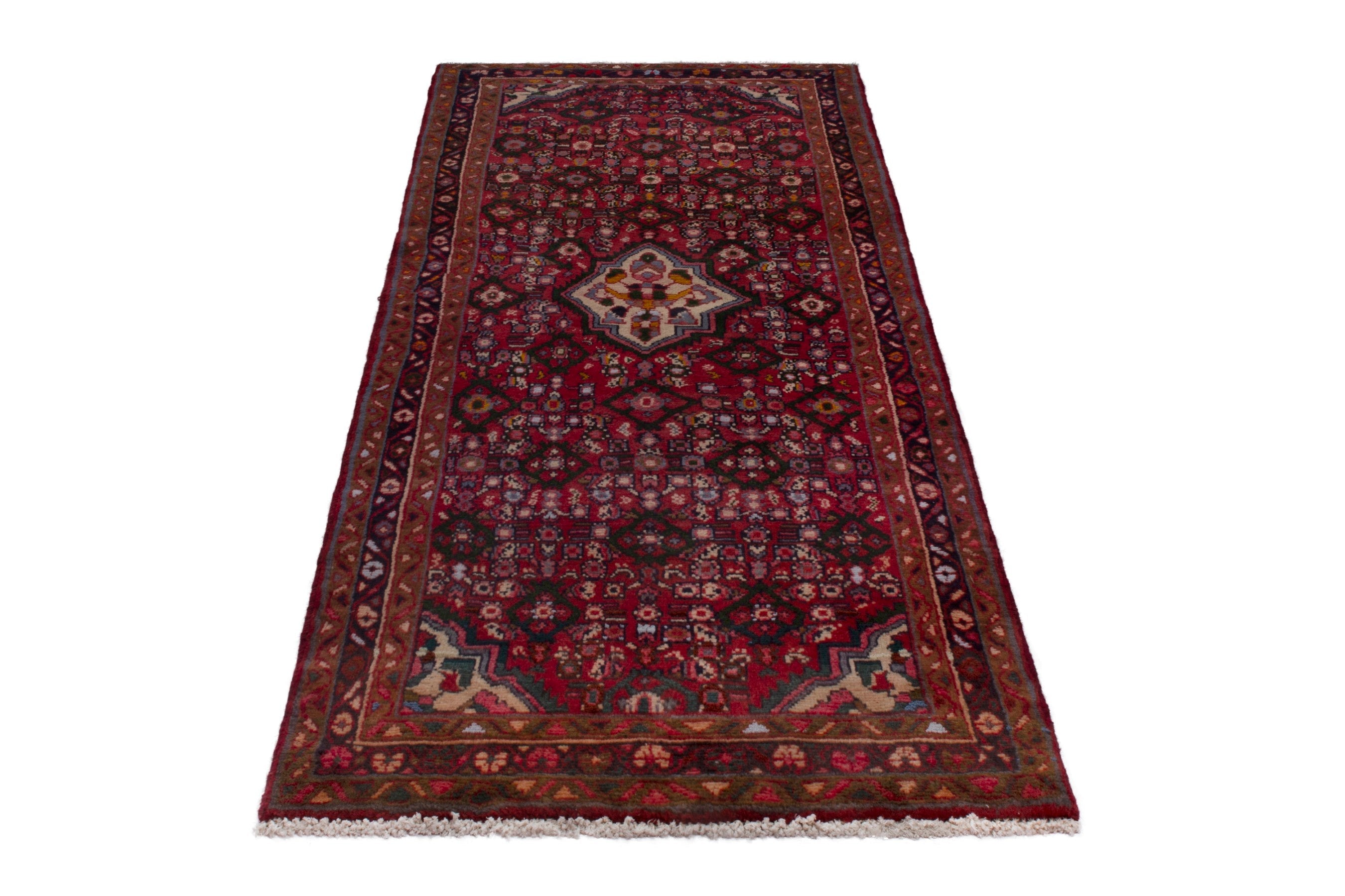 Persian Hamedan runner rug in deep red and burgundy, view 3 of 17